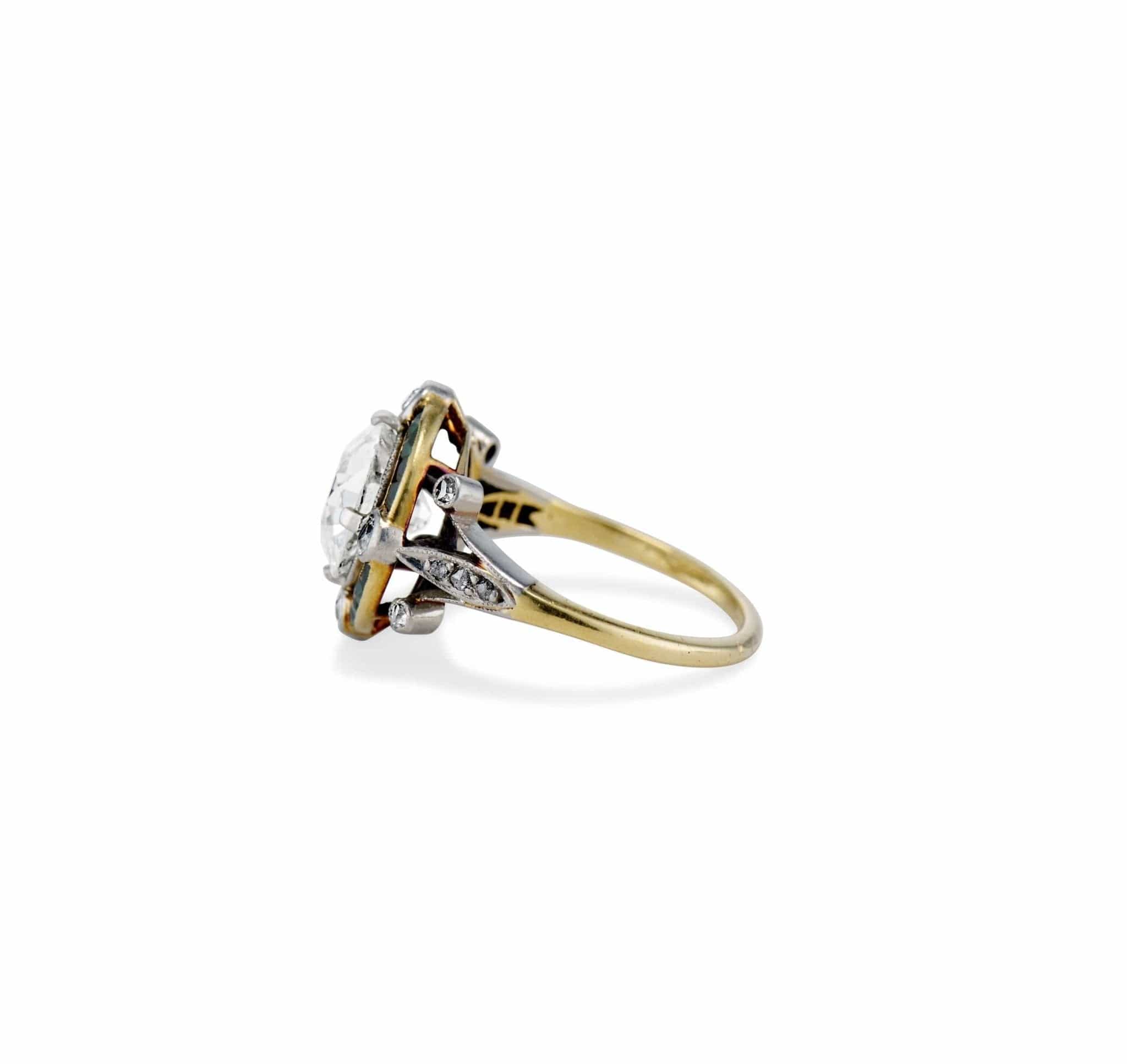 Art Deco 2.62 Old European Diamond and Emerald Ring - Image 2