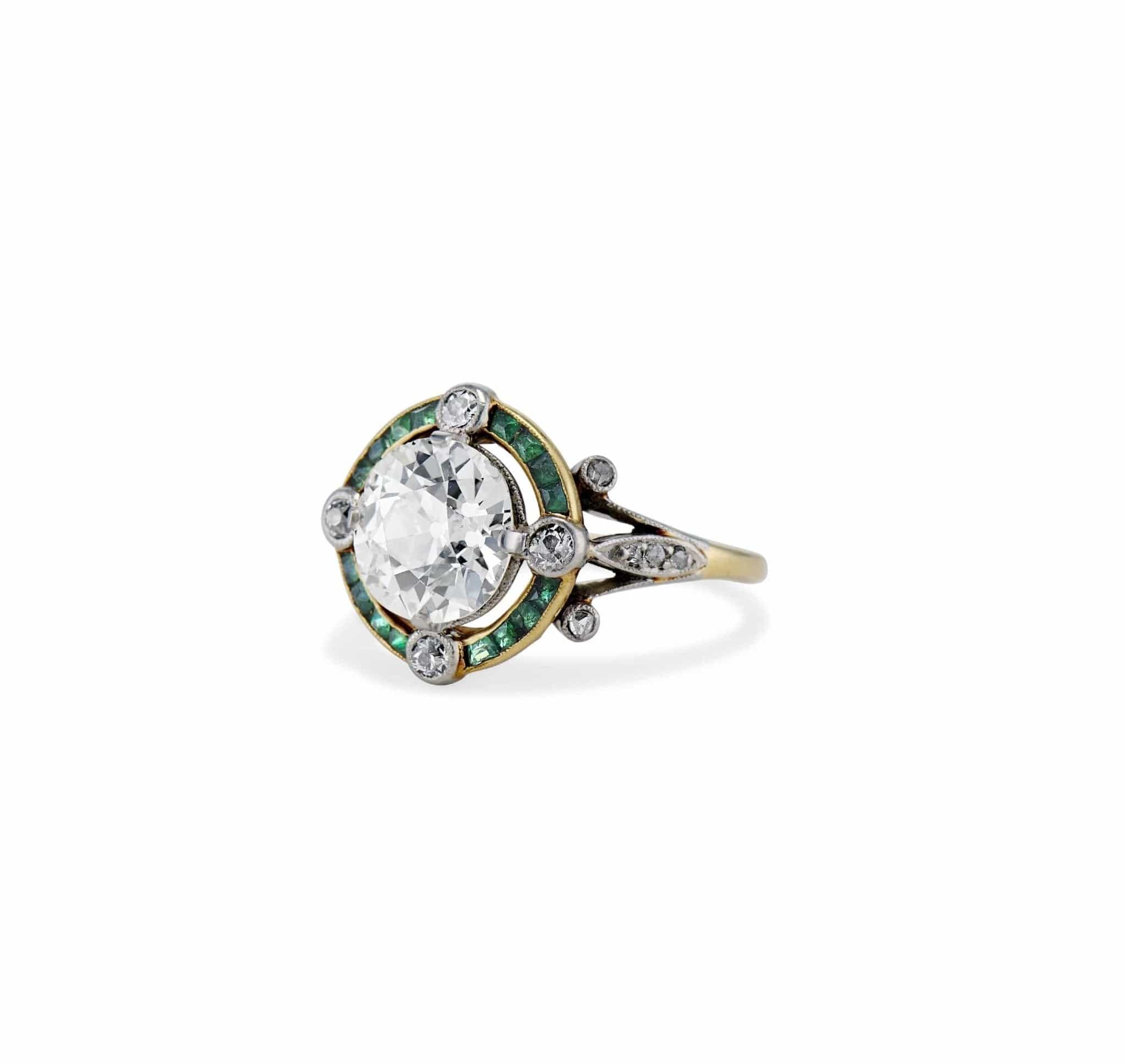 Art Deco 2.62 Old European Diamond and Emerald Ring - Image 3