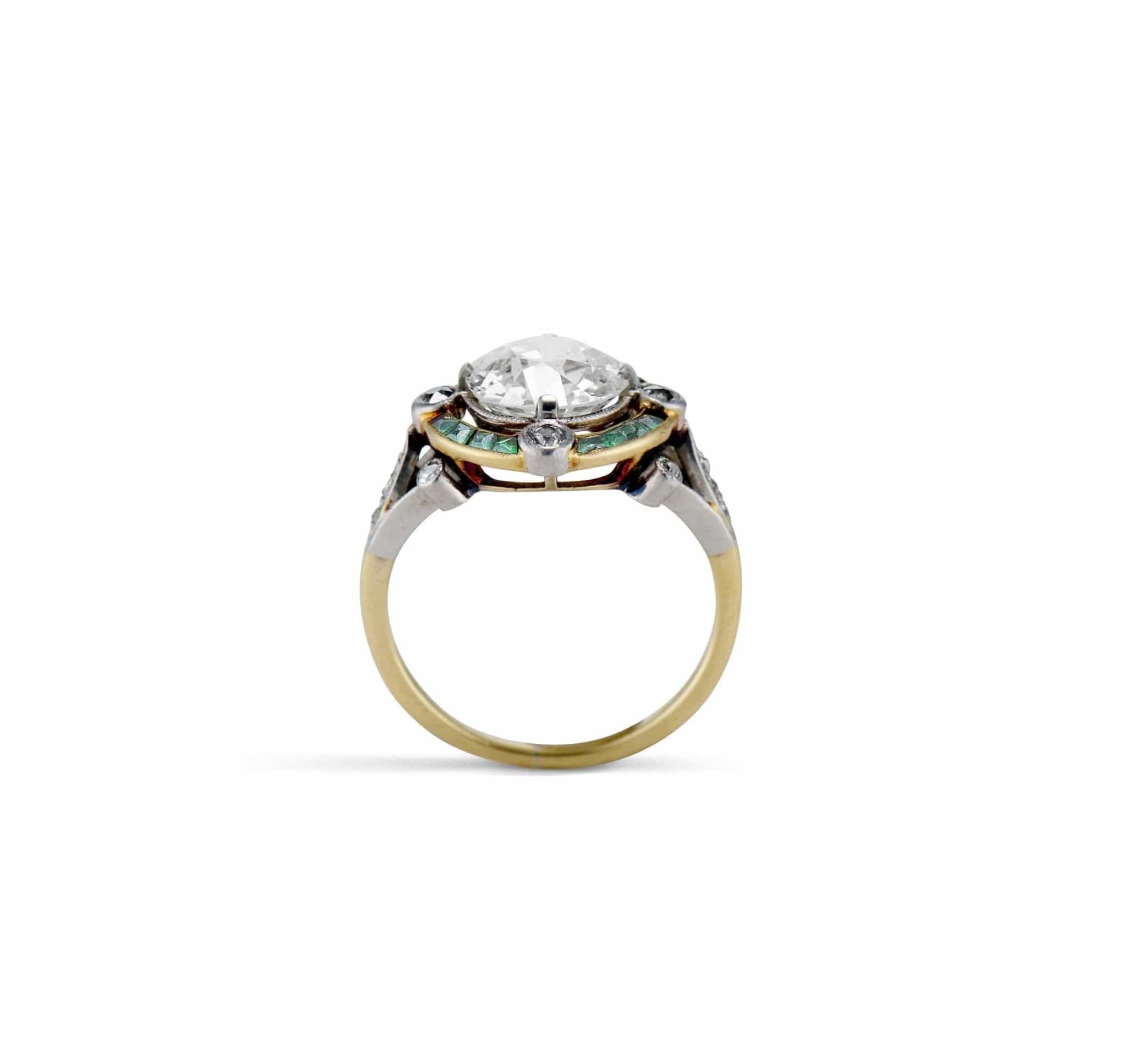 Art Deco 2.62 Old European Diamond and Emerald Ring - Image 4