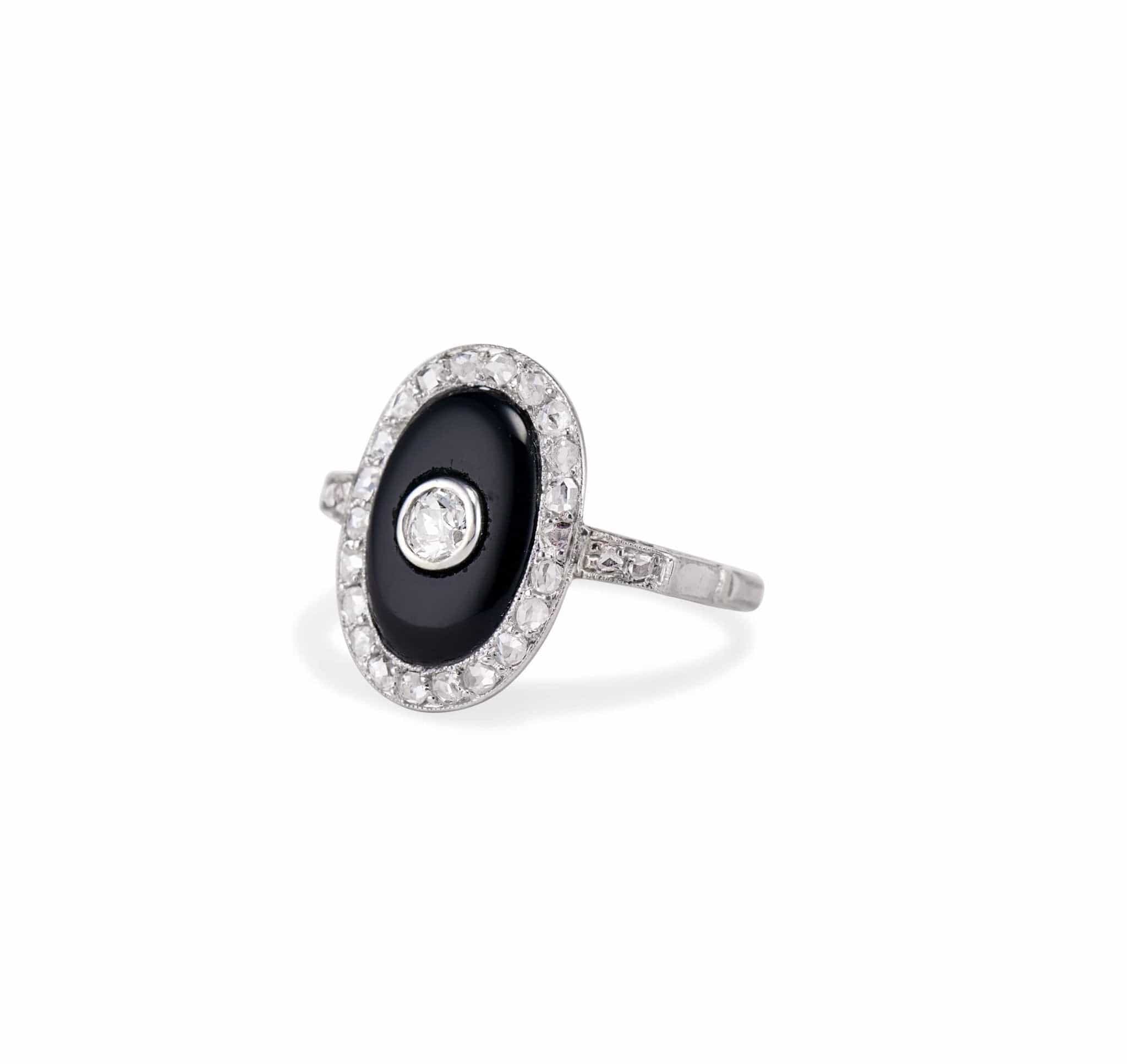 Art Deco .22 Old European Diamond and Onyx Ring - Image 2