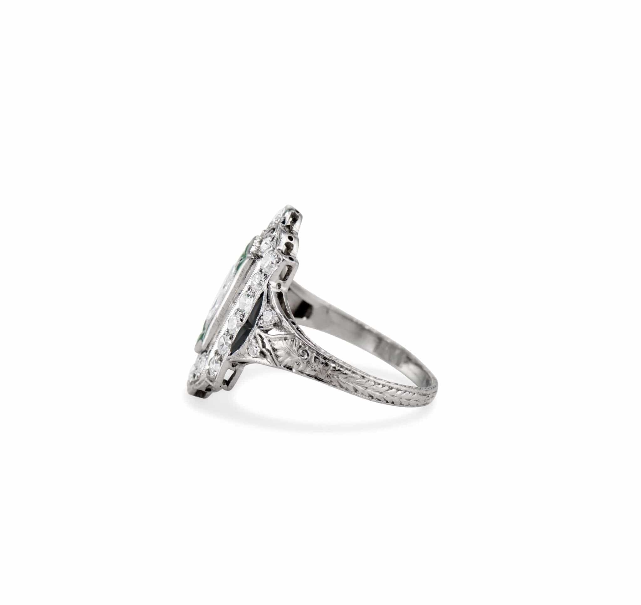 Art Deco .35 Carat Diamond Emerald and Onyx Engagement Ring - Image 3