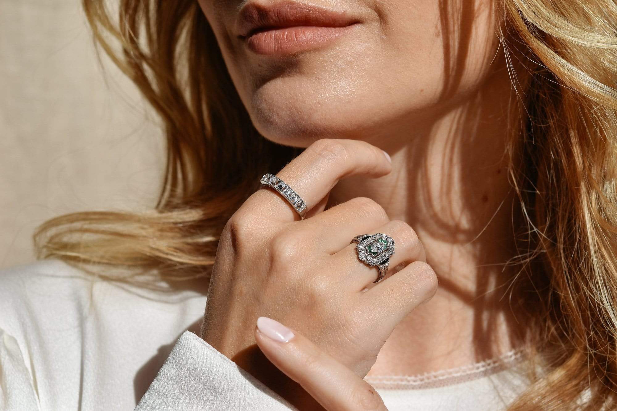 Art Deco .35 Carat Diamond Emerald and Onyx Engagement Ring - Image 6