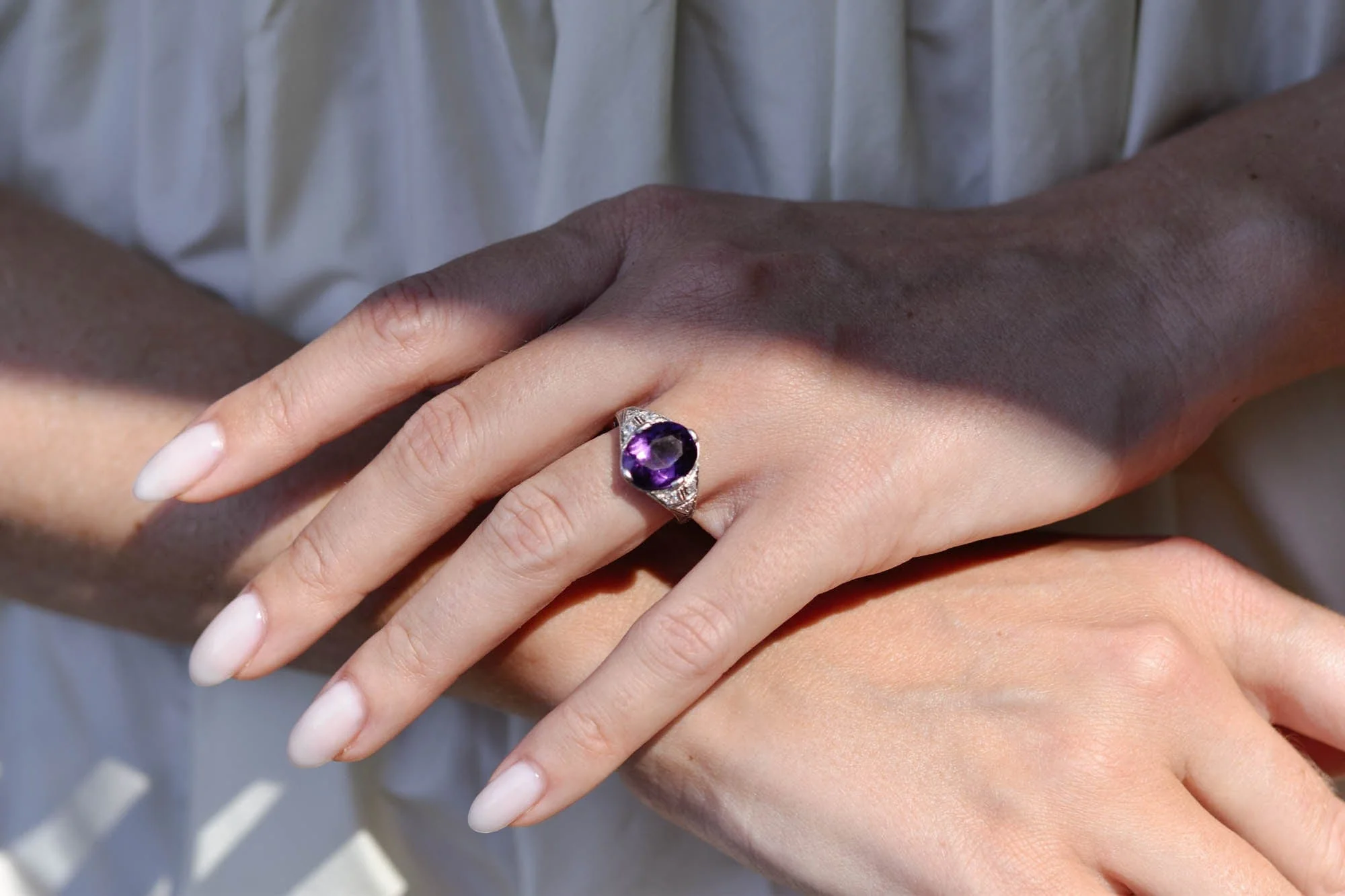Edwardian 4.00 Carat Oval Cut Amethyst Ring - Image 3