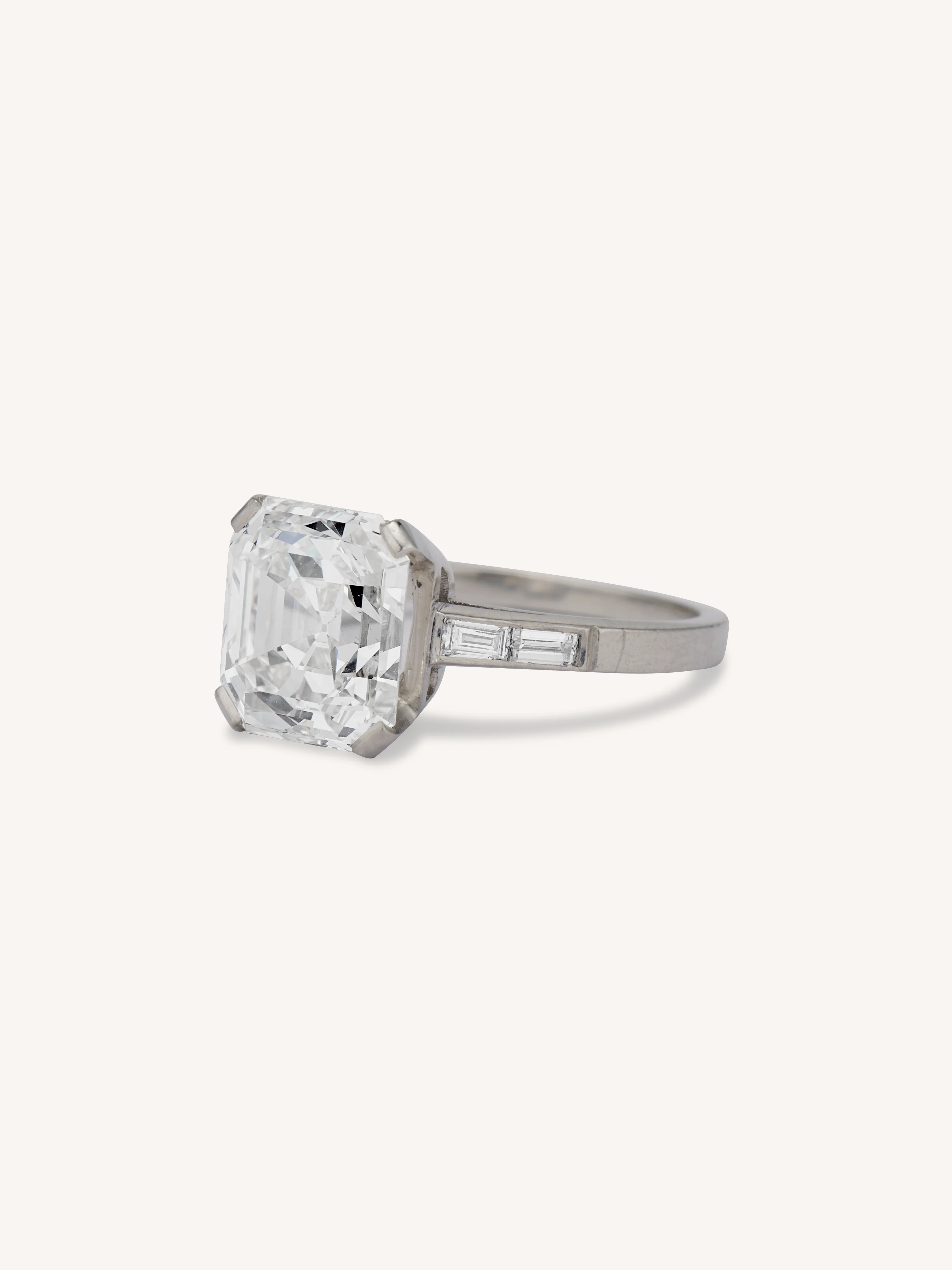 Art Deco 4.43 Carat Emerald Cut Diamond Vintage Engagement Ring - Image 4