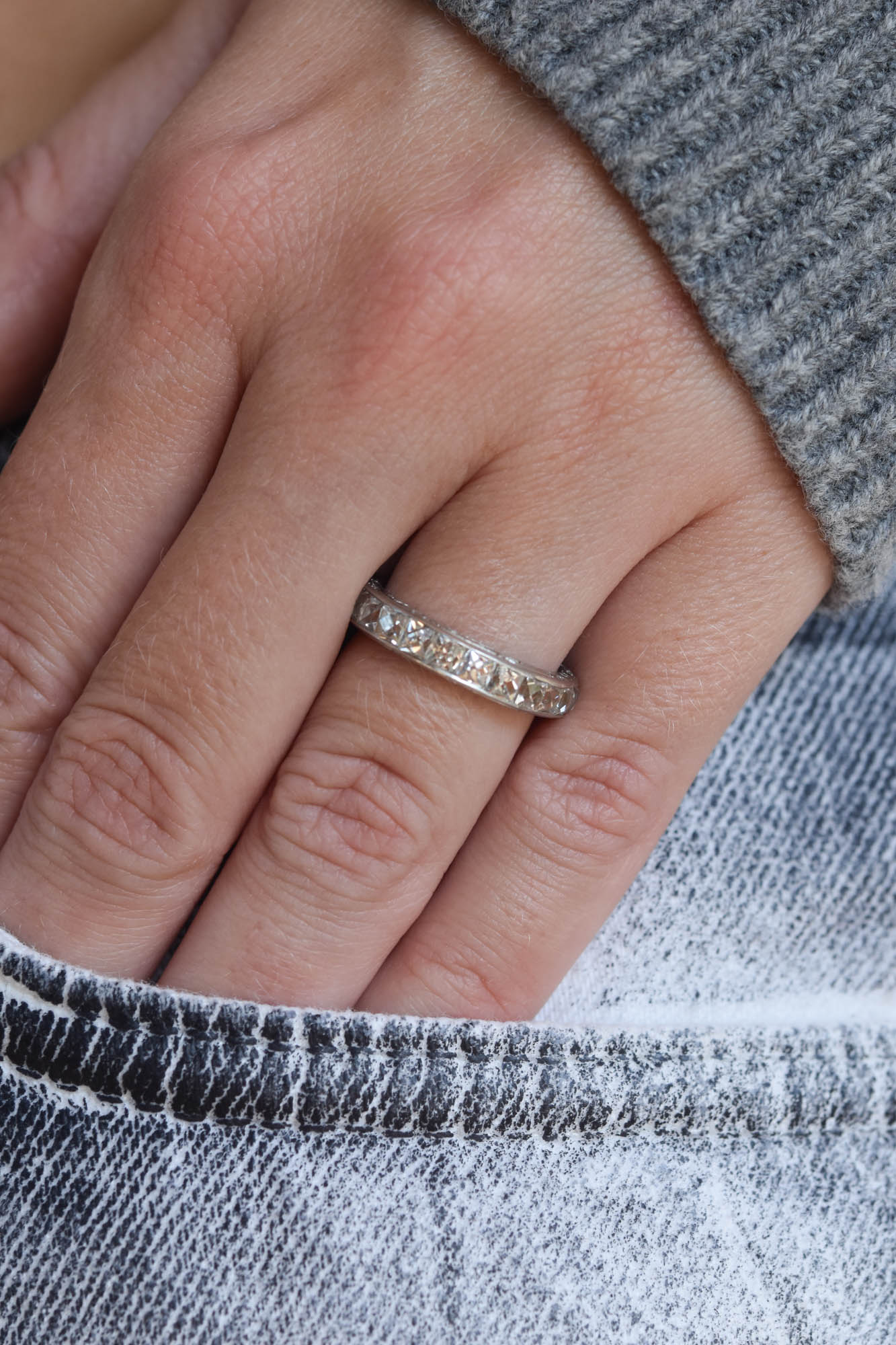 Iconic Art Deco 4 Carat French Cut Diamond Vintage Eternity Band - Size 5.25 - Image 7