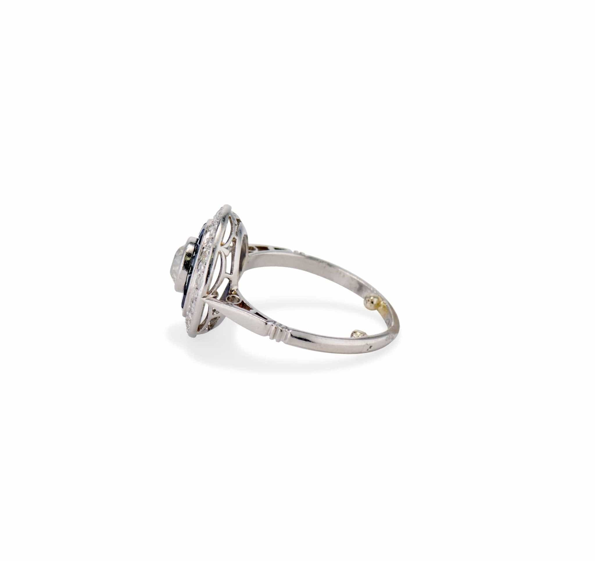 Art Deco .40 Carat Old European-Cut Diamond and Sapphire Target Ring, France - Image 3