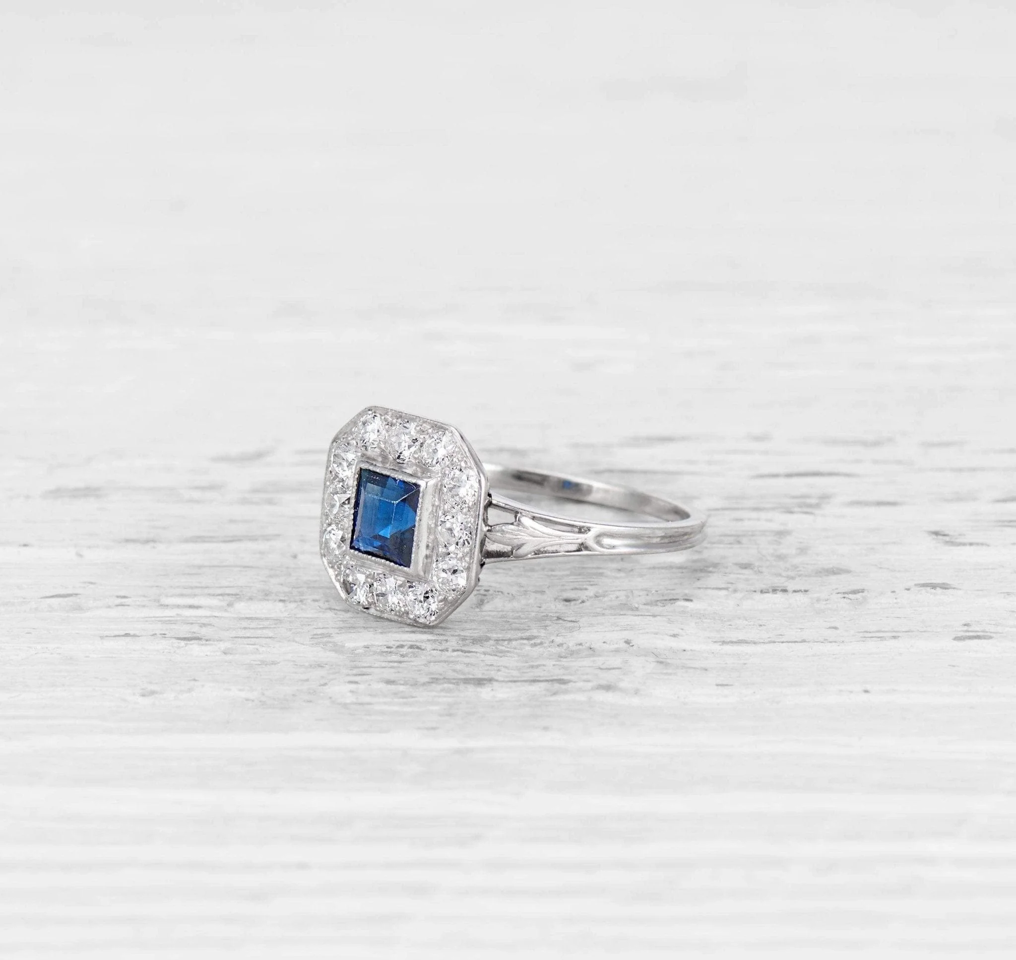ART DECO .52 CARAT SAPPHIRE AND DIAMOND ENGAGEMENT RING - Image 2