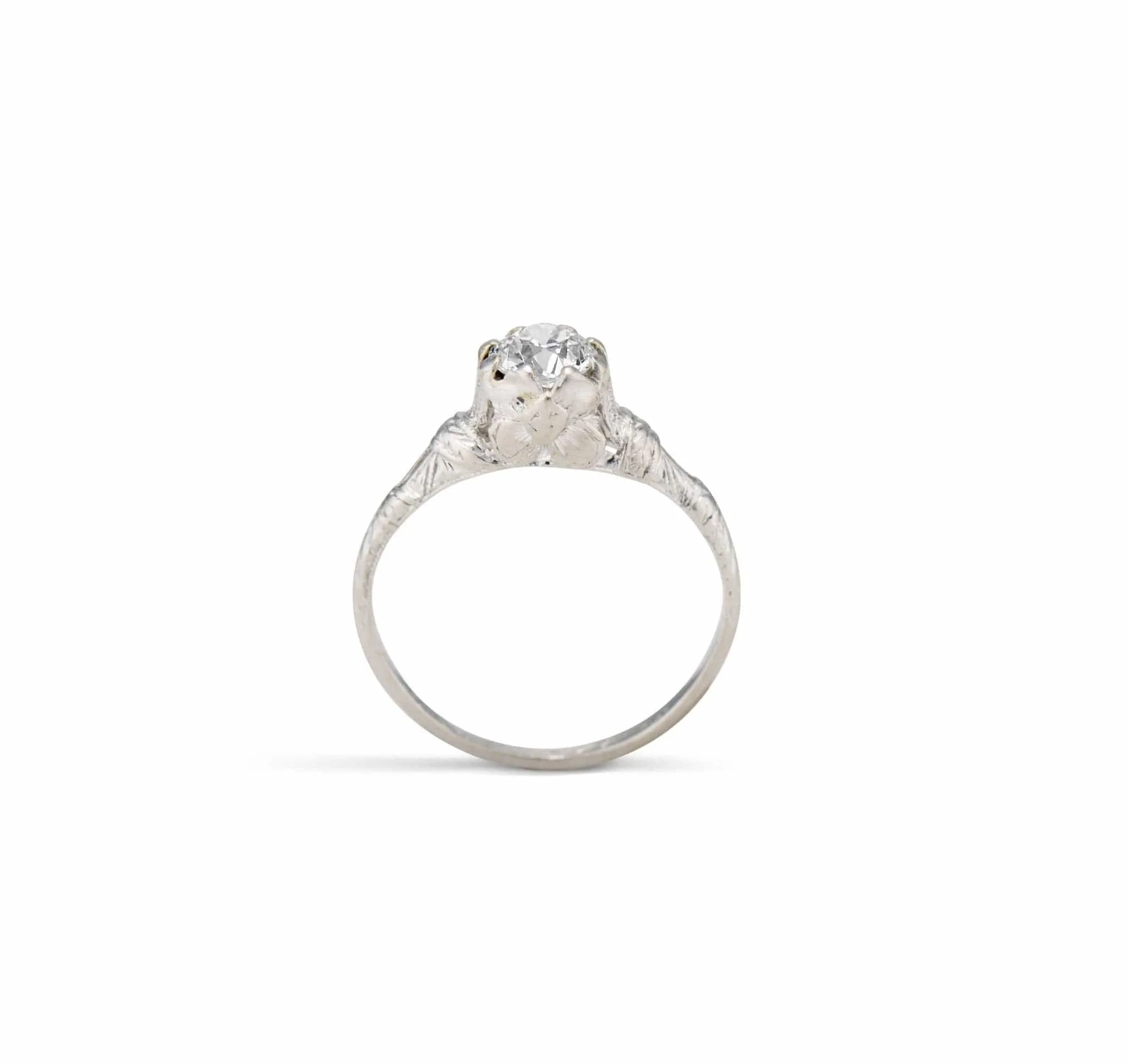 Art Deco .58 Old European Cut Diamond Engraved Engagement Ring - Image 4