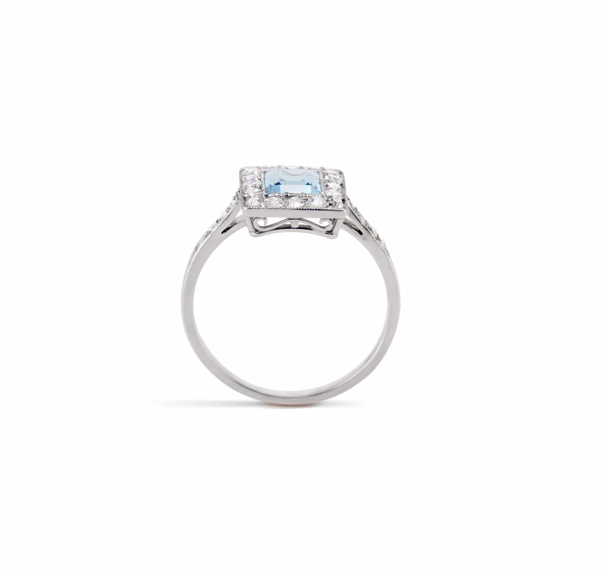 Art Deco .62 Carat Step-Cut Aquamarine and Diamond Ring - Image 4