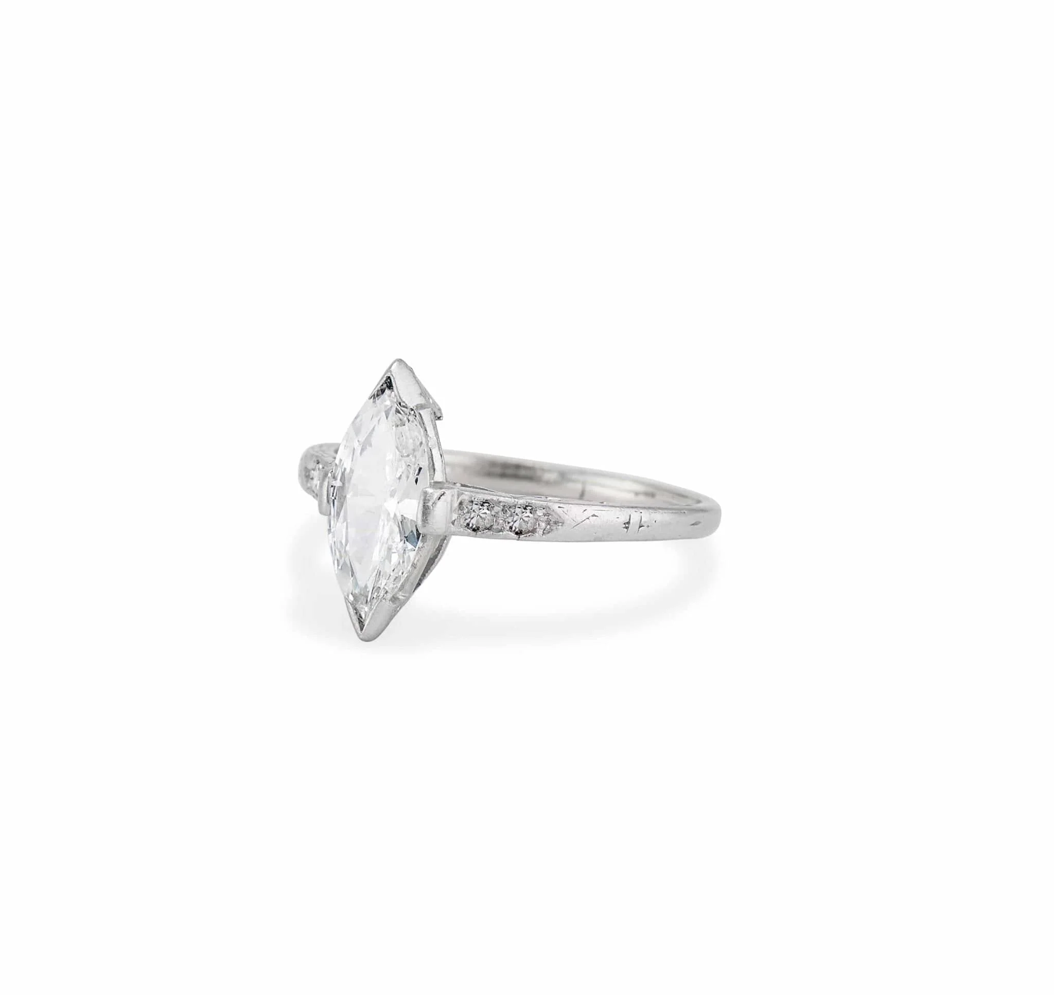Art Deco .77 Carat Marquise Diamond Solitaire Engagement Ring - Image 2