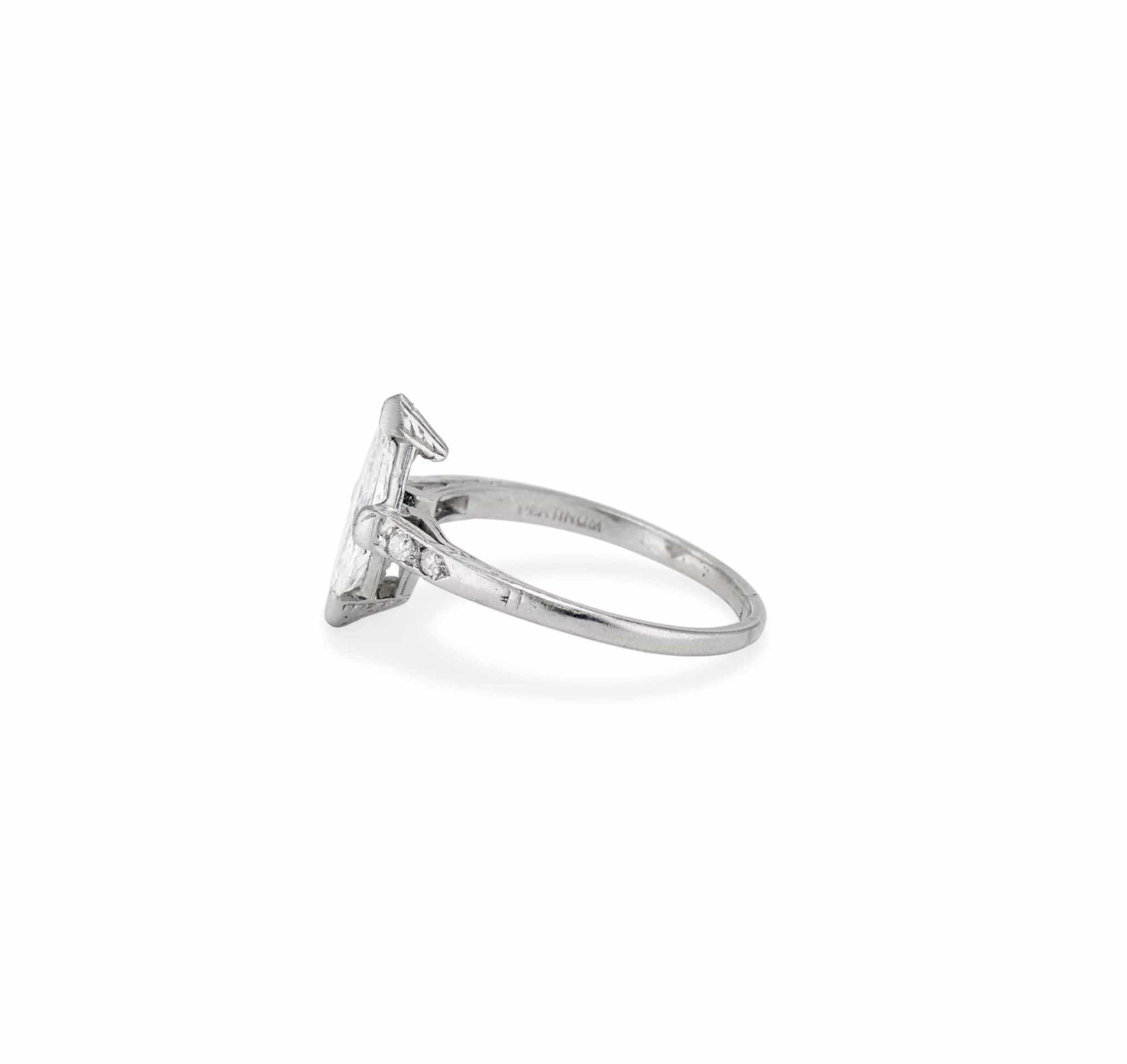 Art Deco .77 Carat Marquise Diamond Solitaire Engagement Ring - Image 3