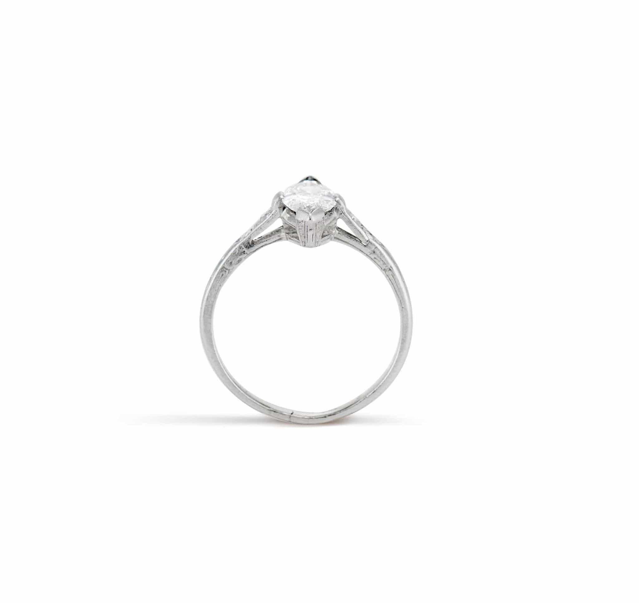 Art Deco .77 Carat Marquise Diamond Solitaire Engagement Ring - Image 5