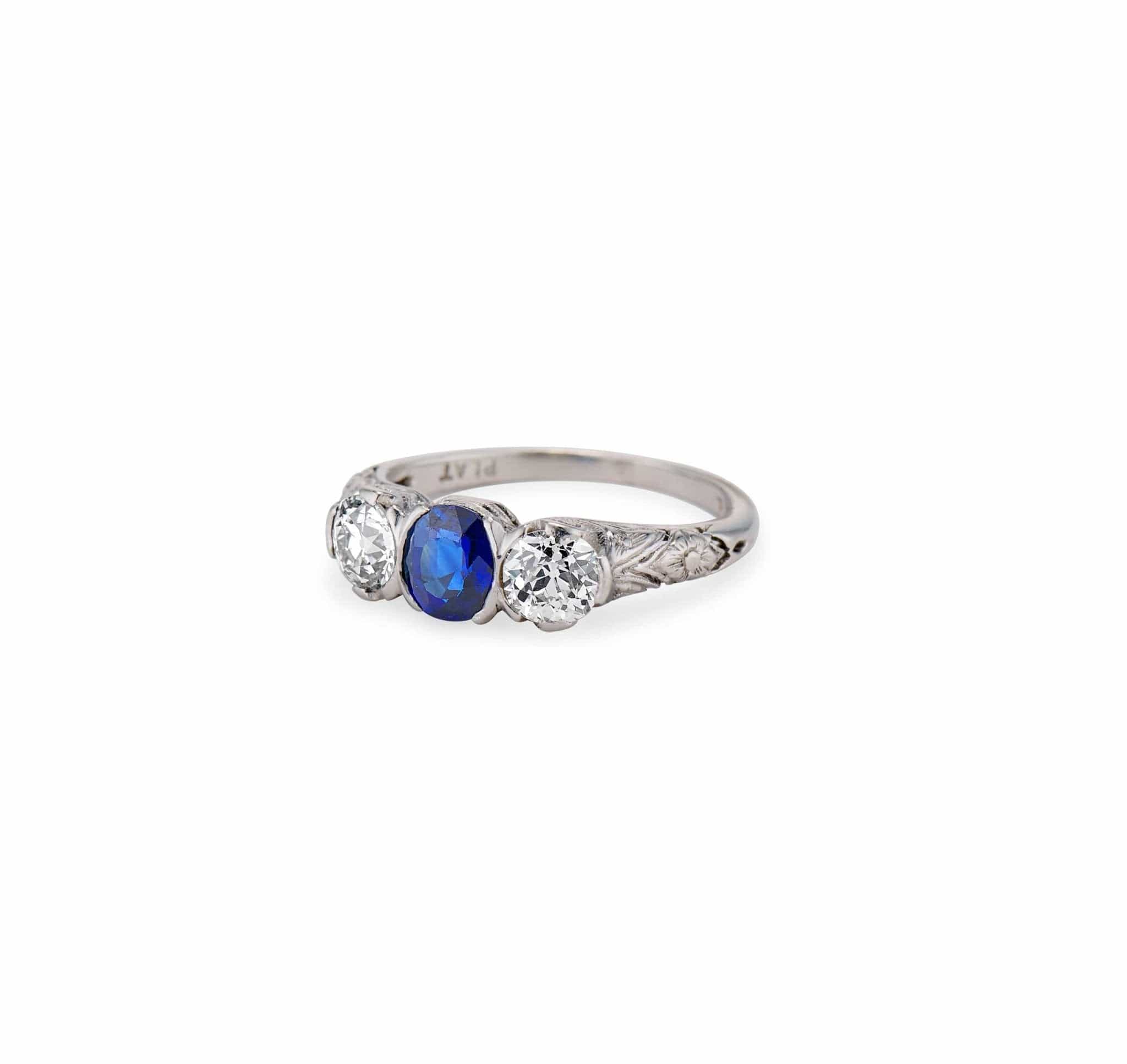 Art Deco .80 Carat Sapphire and Diamond Three-Stone Ring - Image 2