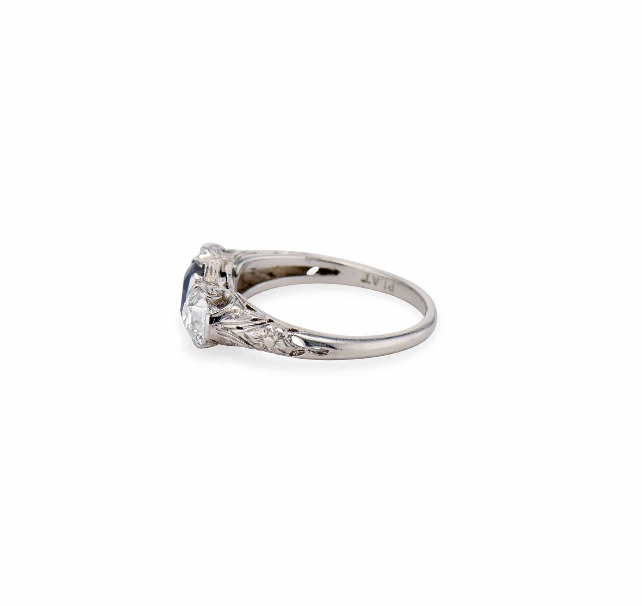 Art Deco .80 Carat Sapphire and Diamond Three-Stone Ring - Image 3