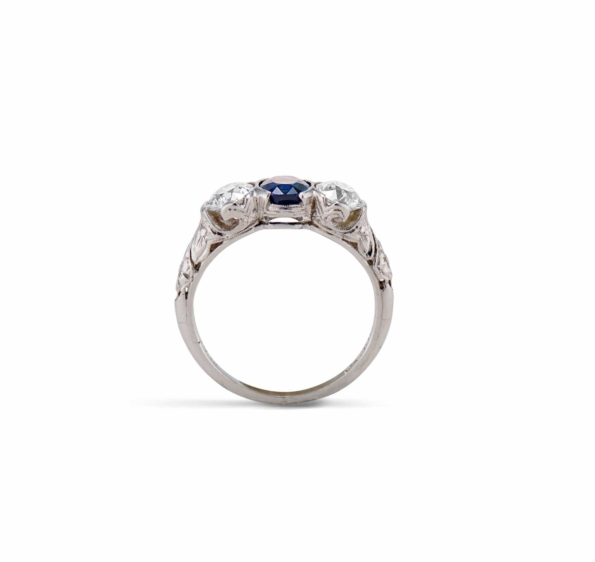 Art Deco .80 Carat Sapphire and Diamond Three-Stone Ring - Image 4