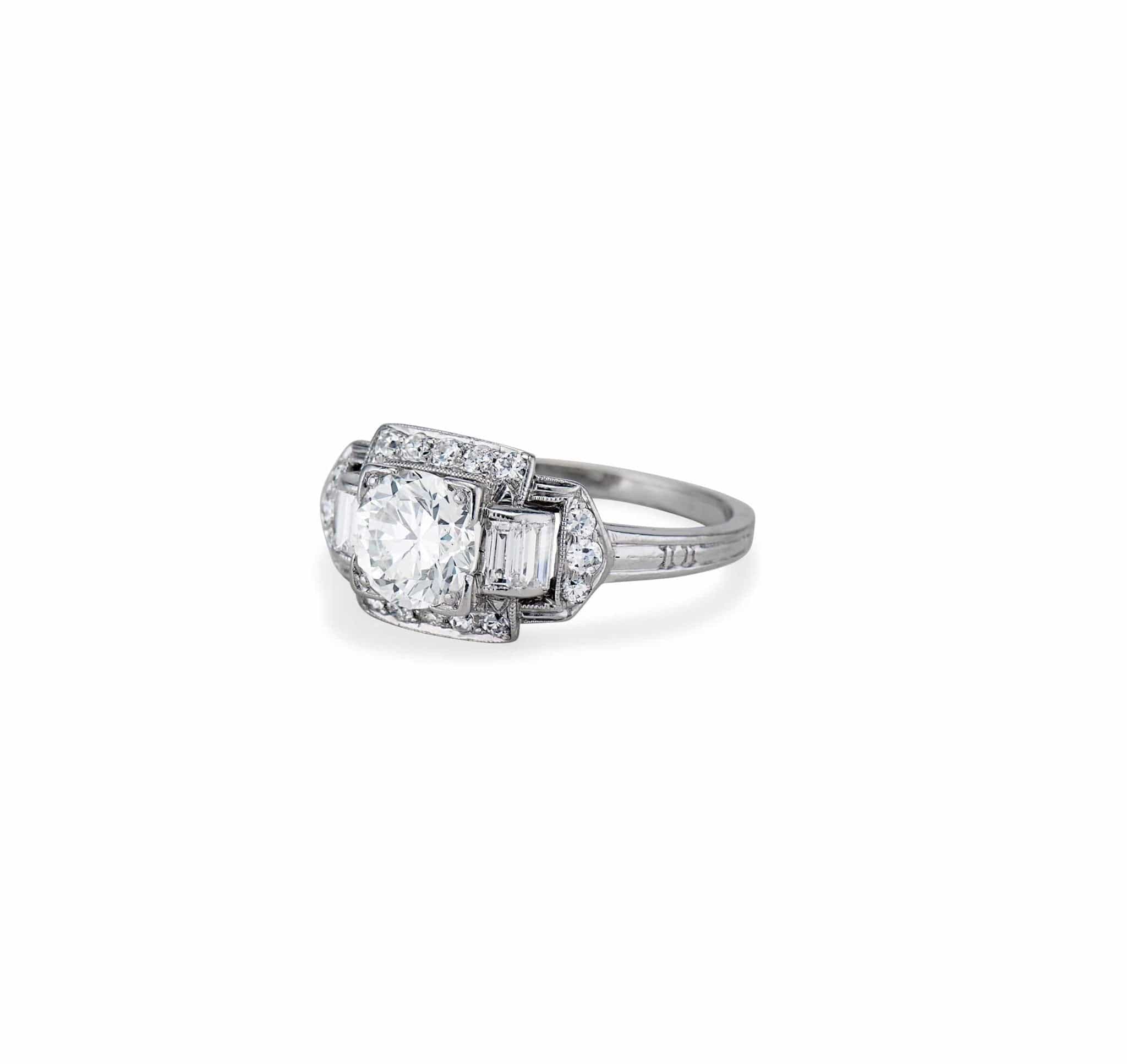 Art Deco .85 Carat Transitional Cut Diamond and Platinum Engagement Ring - Image 2