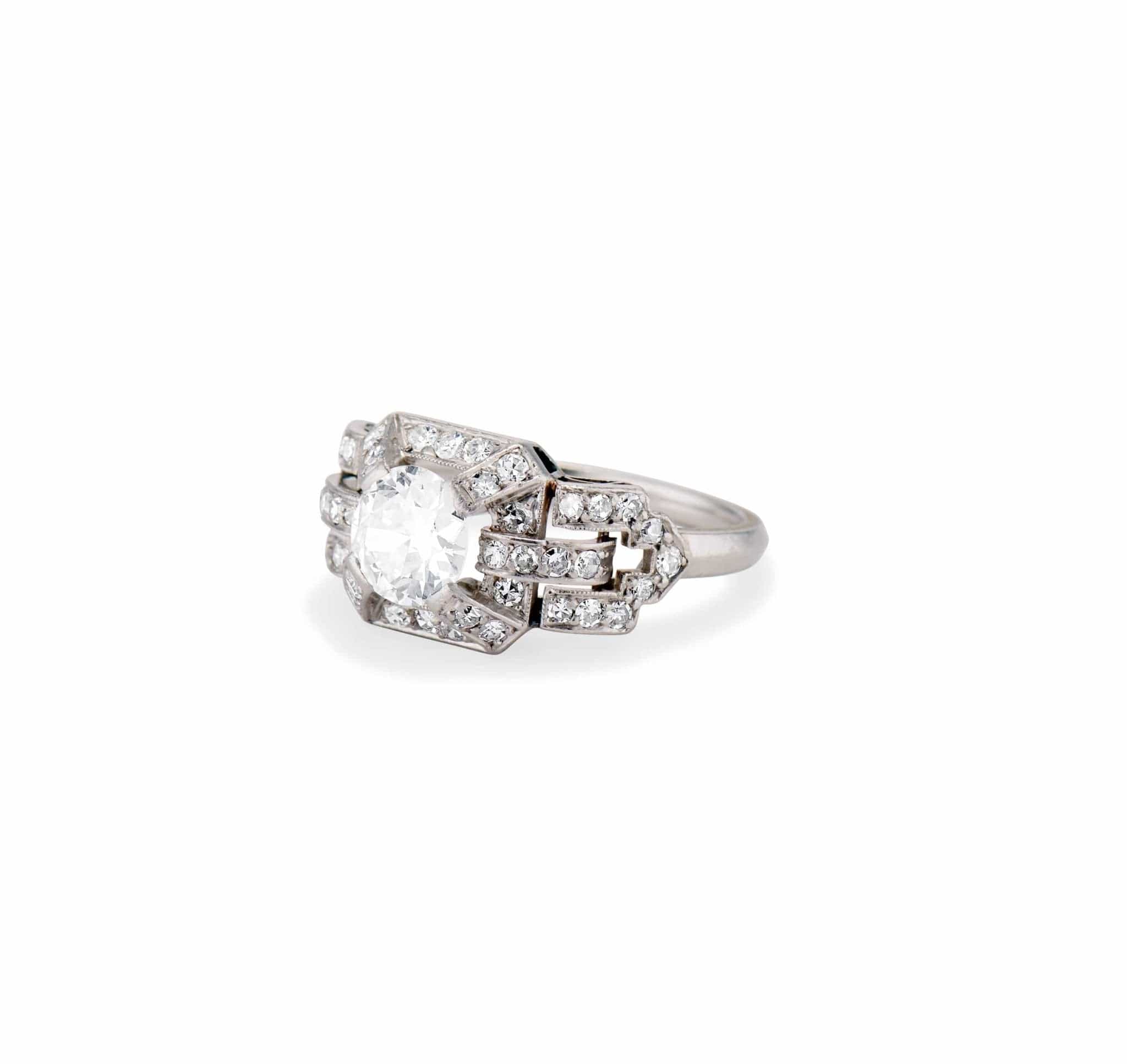 Art Deco 1.00 Old European Cut Diamond and Platinum Ring - Image 2