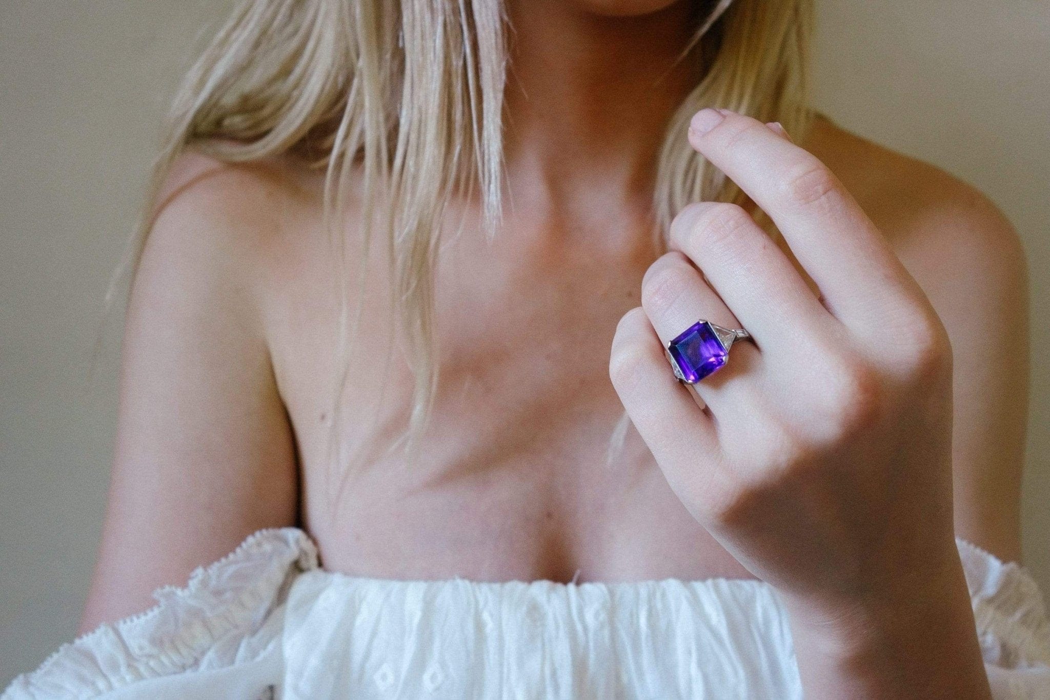 ART DECO AMETHYST AND DIAMOND COCKTAIL RING - Image 5