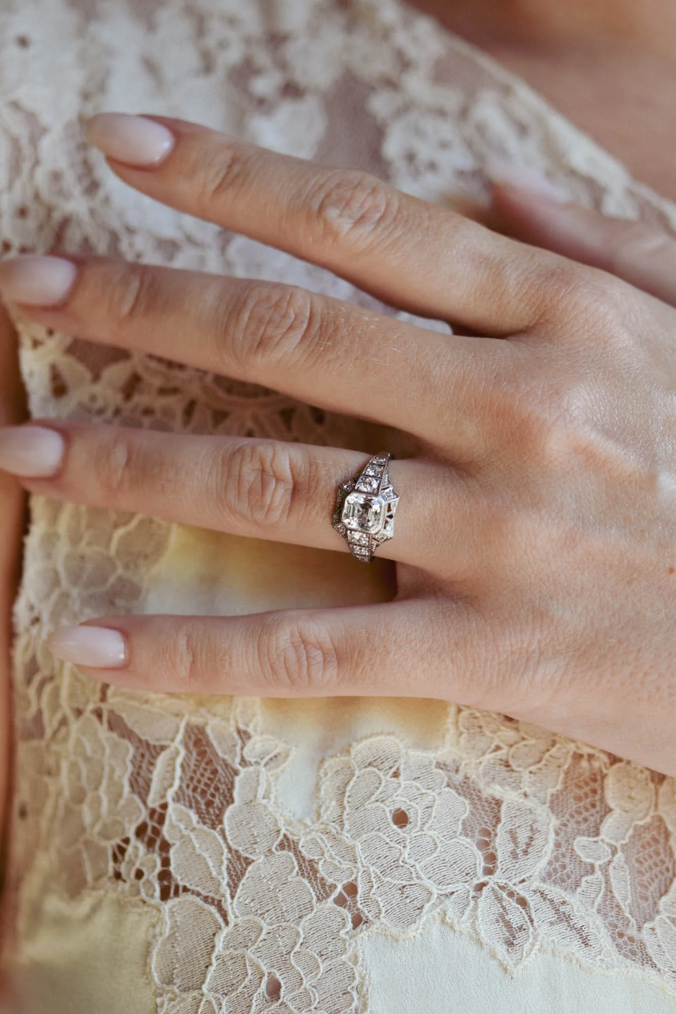 Art Deco 1.23 Carat Asscher Cut Diamond Vintage Engagement Ring - Image 3