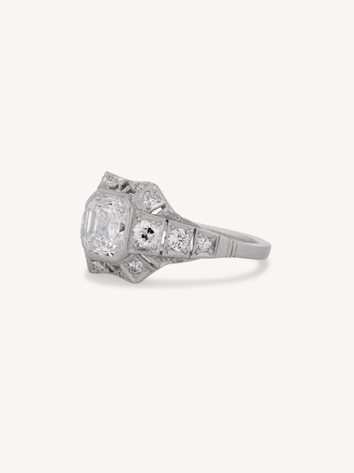 Art Deco 1.23 Carat Asscher Cut Diamond Vintage Engagement Ring - Image 4