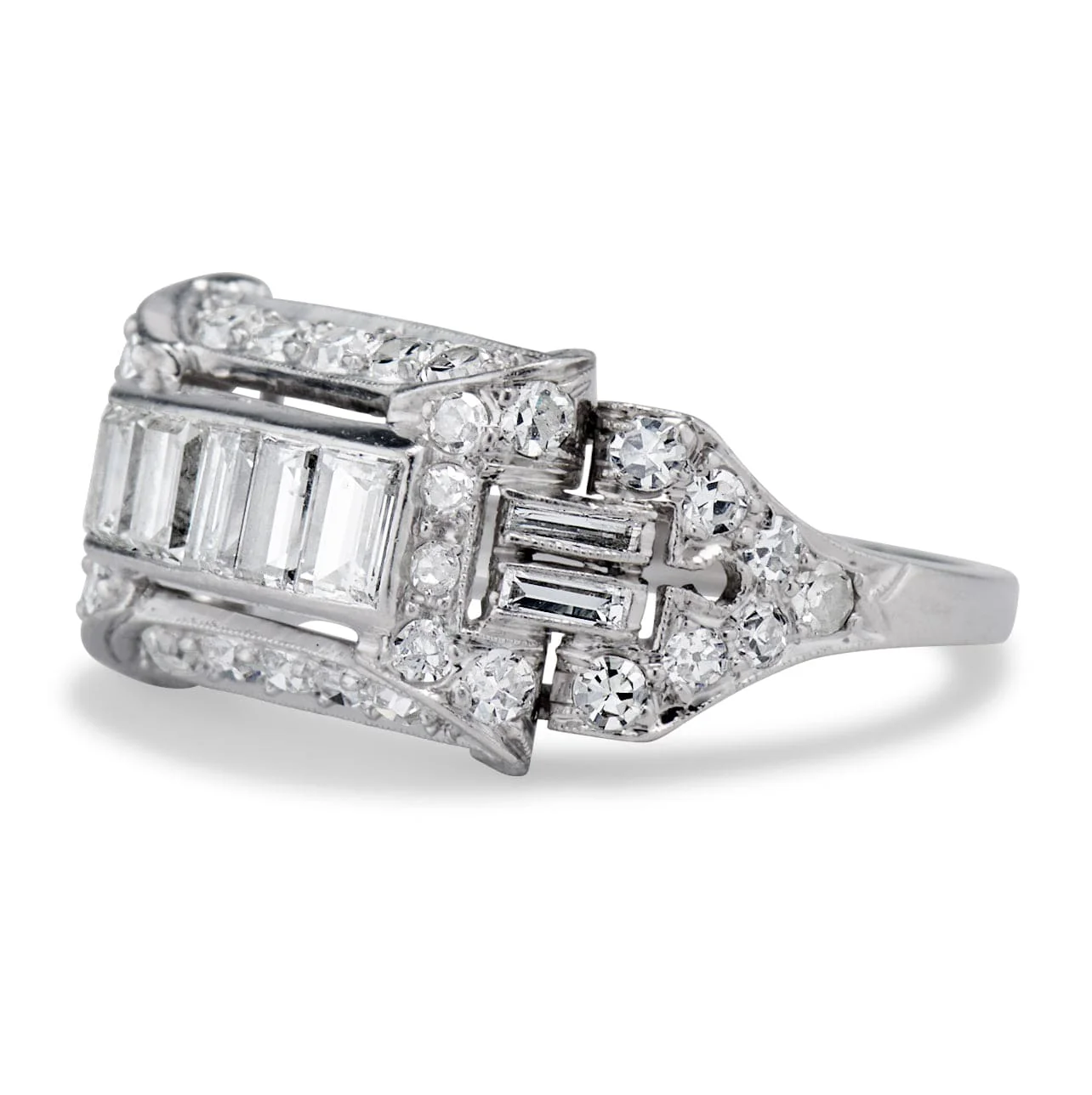 Art Deco Baguette & Round Diamond Statement Ring - Image 2