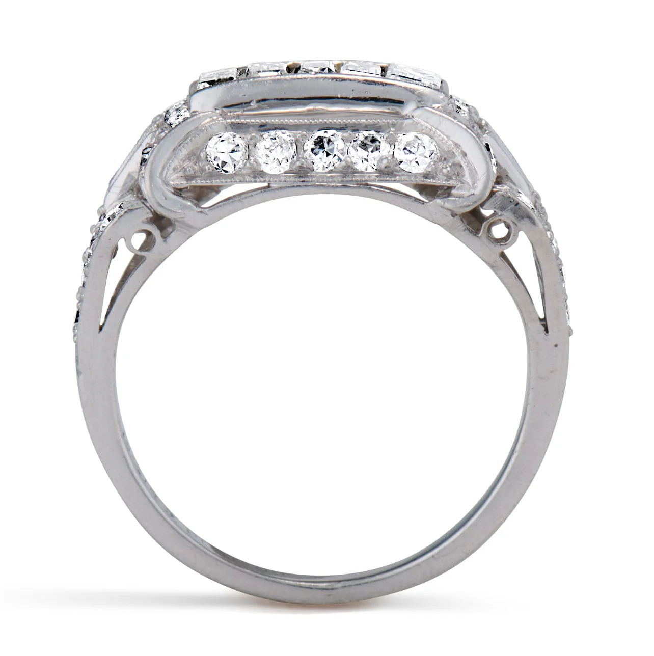 Art Deco Baguette & Round Diamond Statement Ring - Image 4
