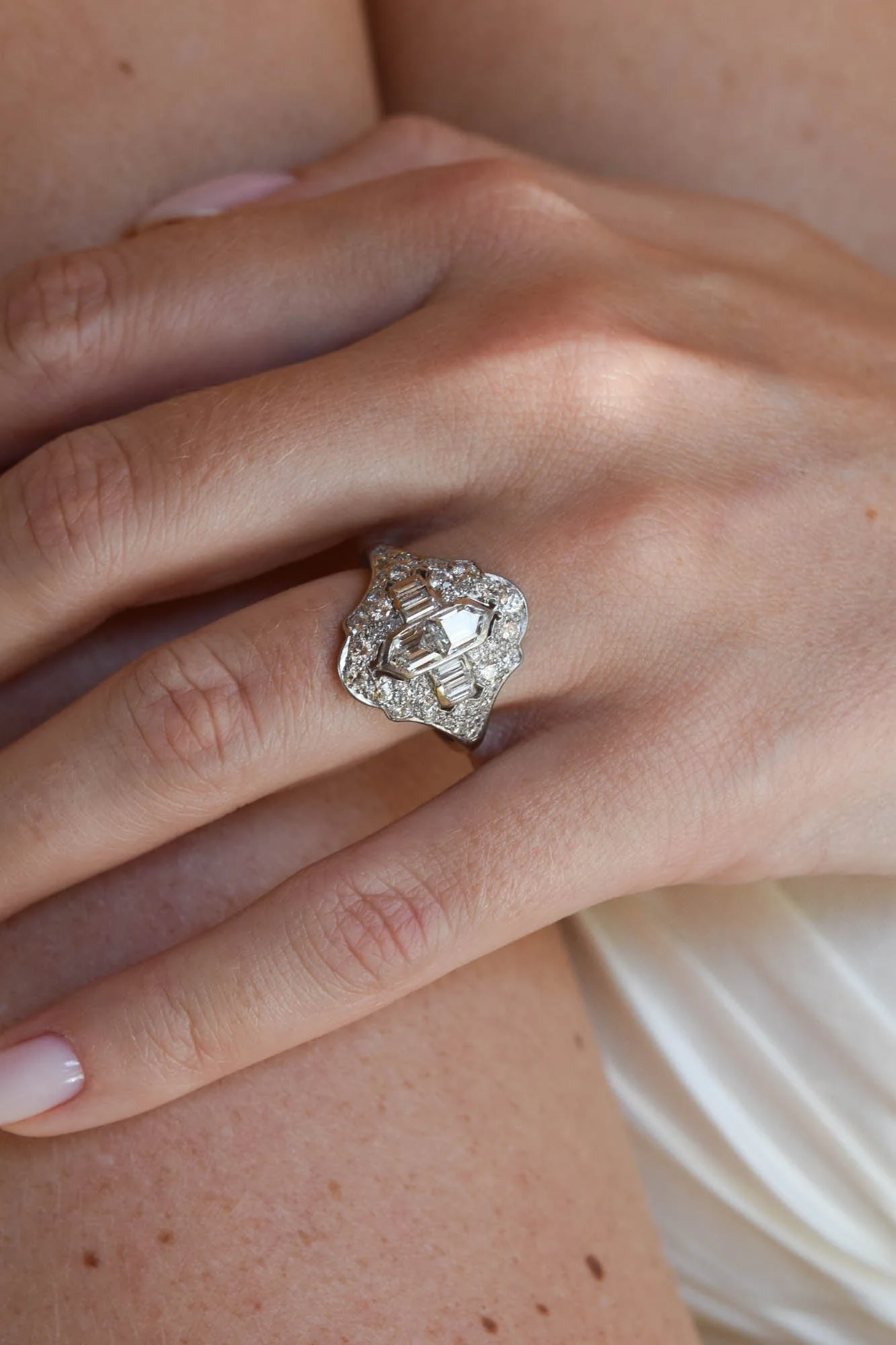 Late Art Deco Bullet Cut Diamond Vintage Dinner Ring - Image 2