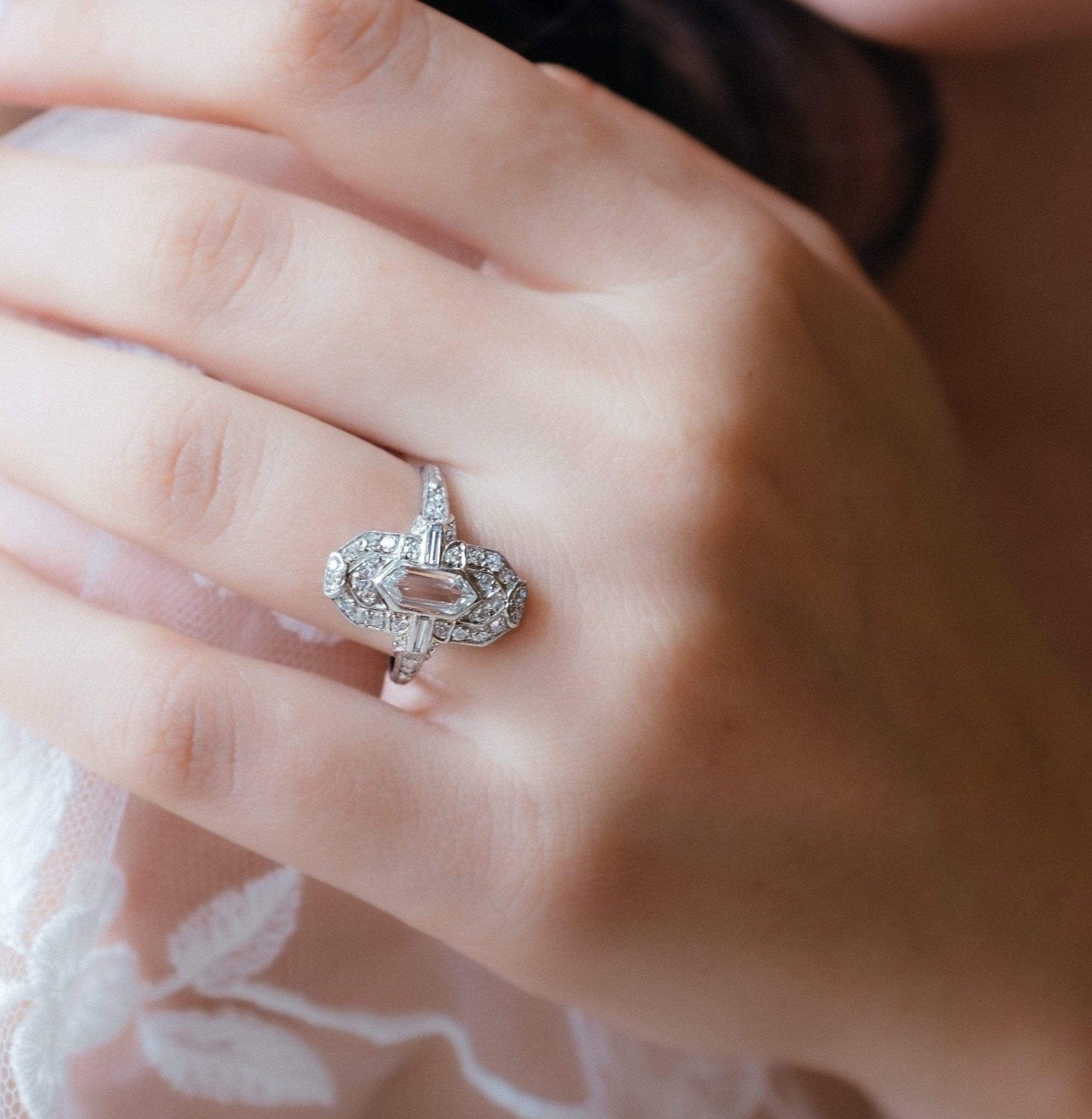 Art Deco Bullet Shaped Diamond Engagement Ring - Image 5