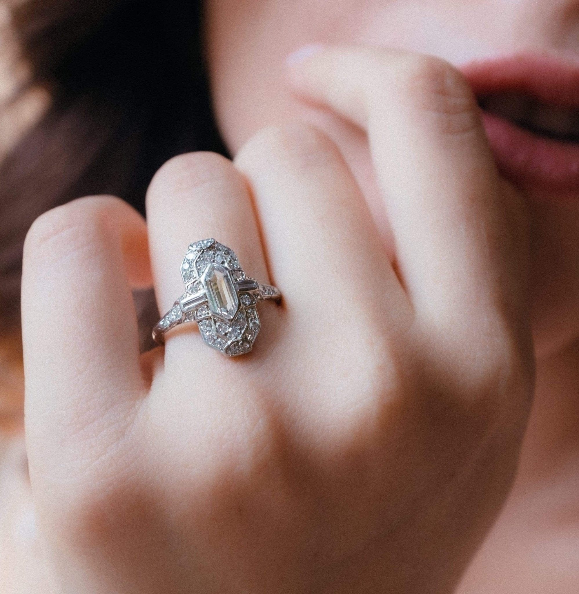 Art Deco Bullet Shaped Diamond Engagement Ring - Image 6