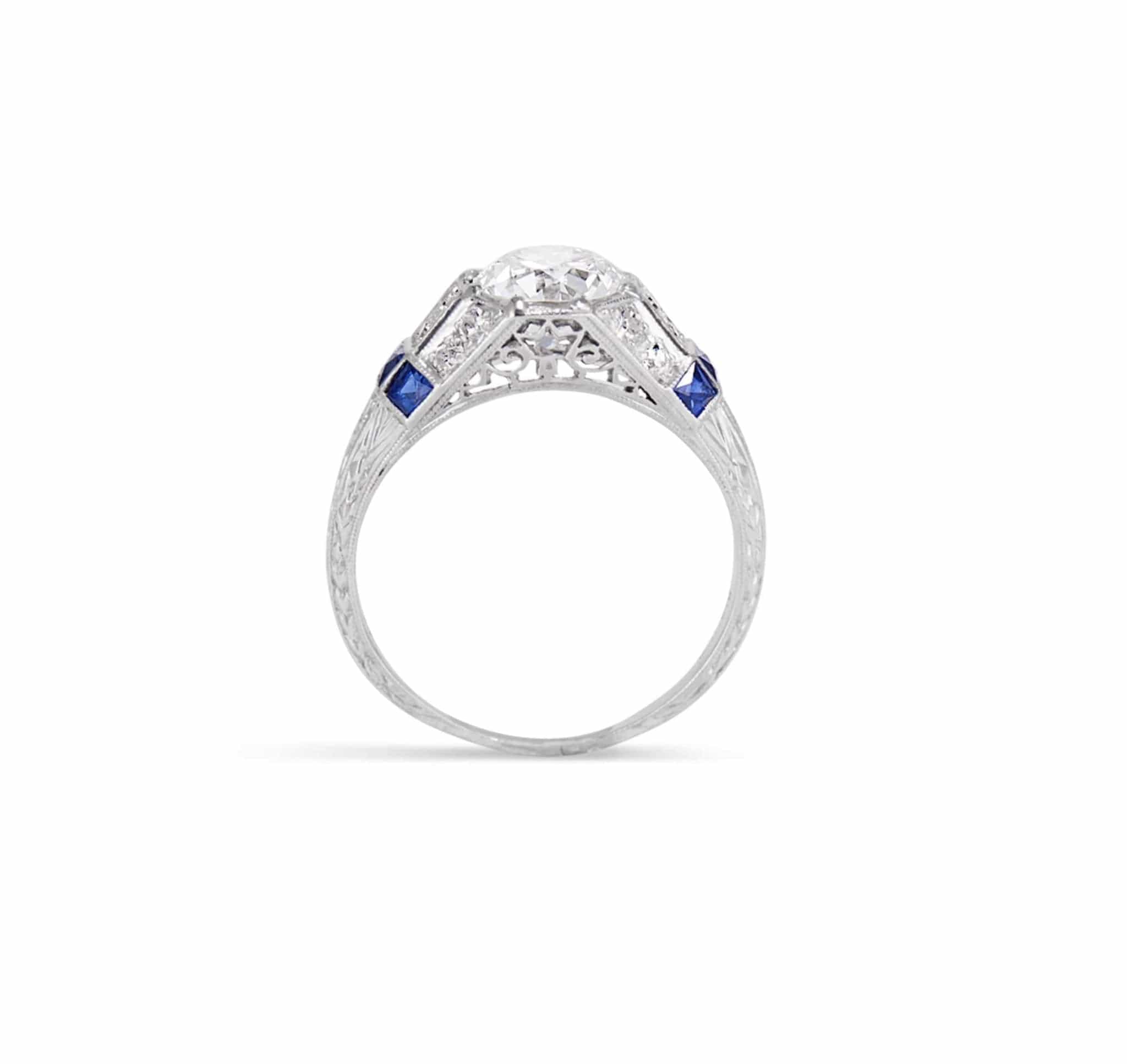 C. D. Peacock Art Deco 1.37 Carat Diamond & Sapphire Ring - Image 4