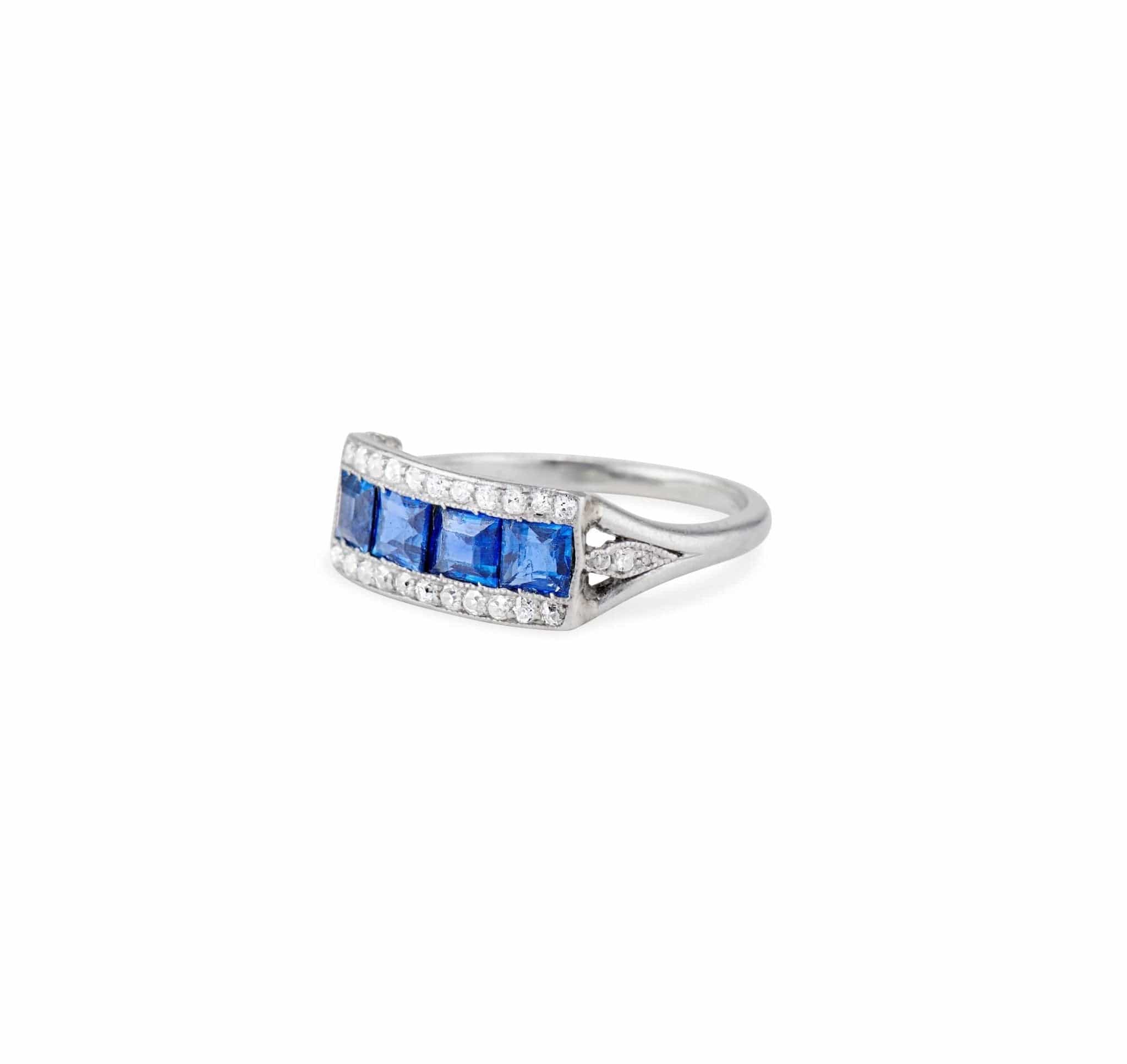 Art Deco French Calibré Cut Sapphire and Diamond Half Band - Image 2