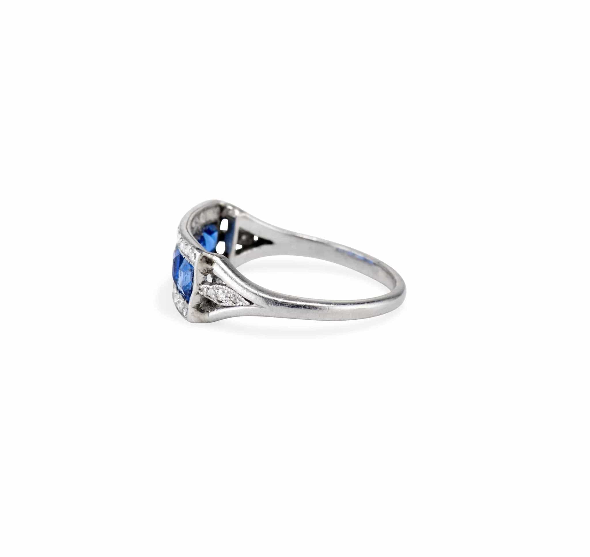 Art Deco French Calibré Cut Sapphire and Diamond Half Band - Image 3