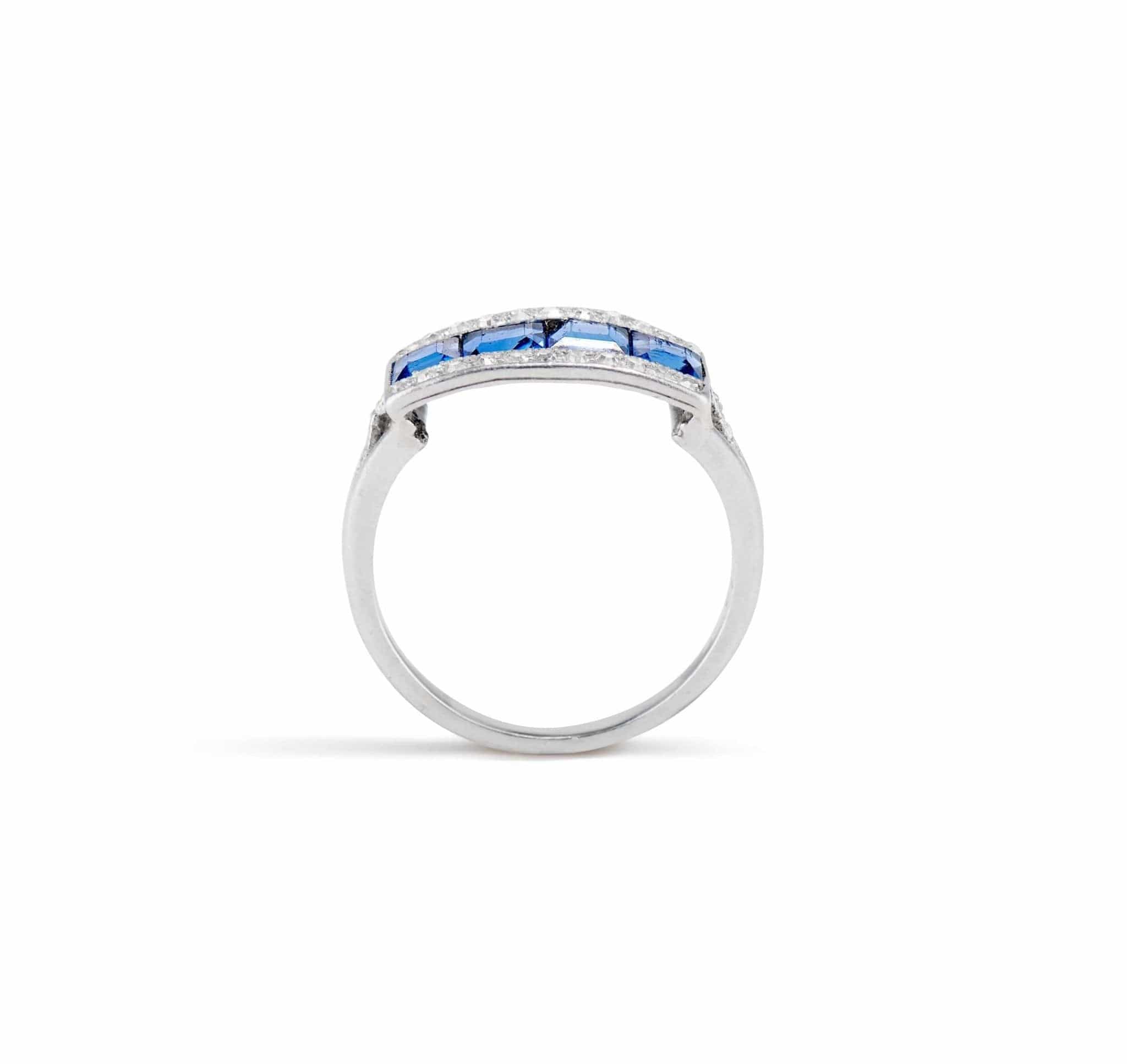 Art Deco French Calibré Cut Sapphire and Diamond Half Band - Image 4