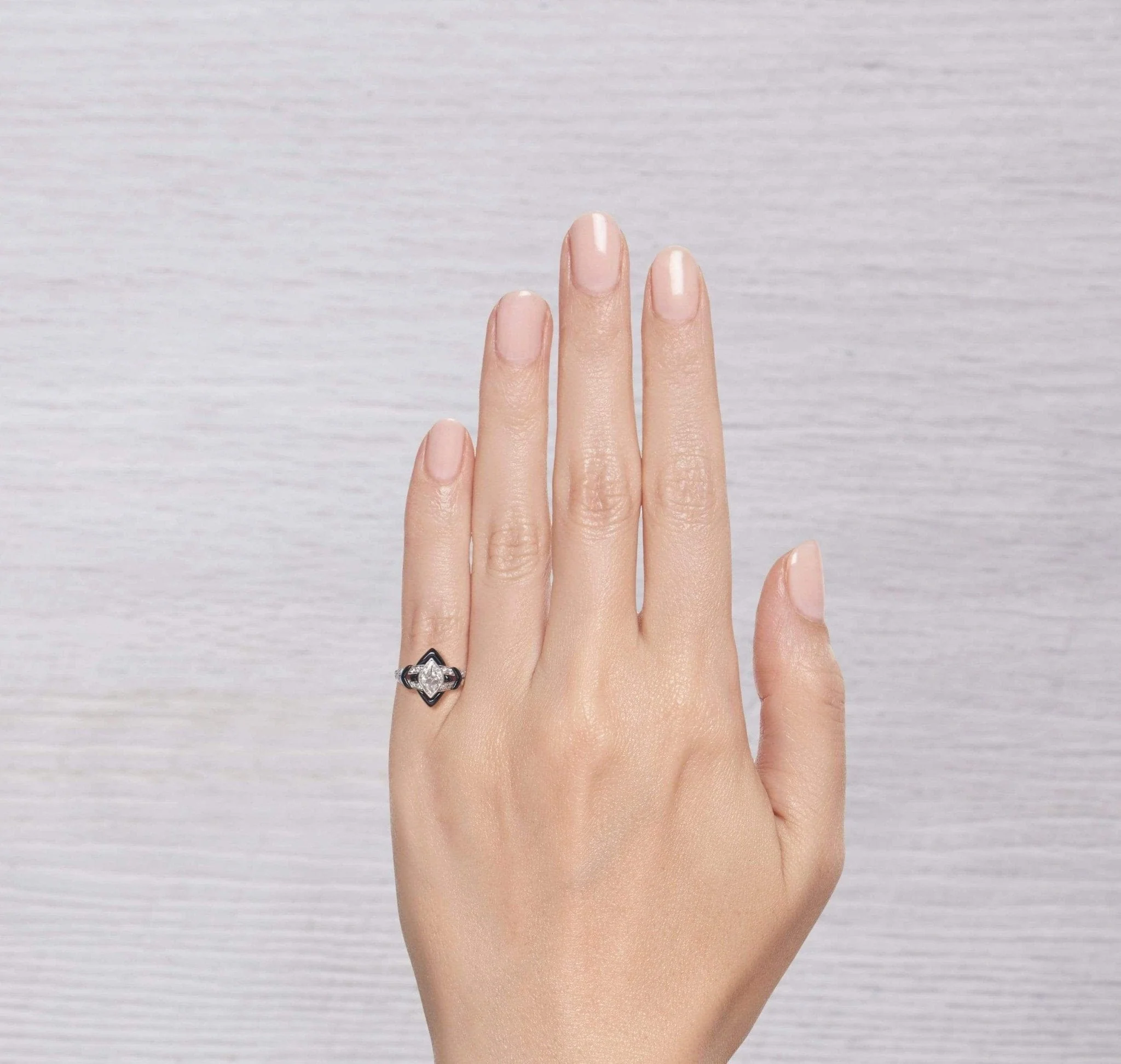 ART DECO DIAMOND AND BLACK ENAMEL ENGAGEMENT RING - Image 5