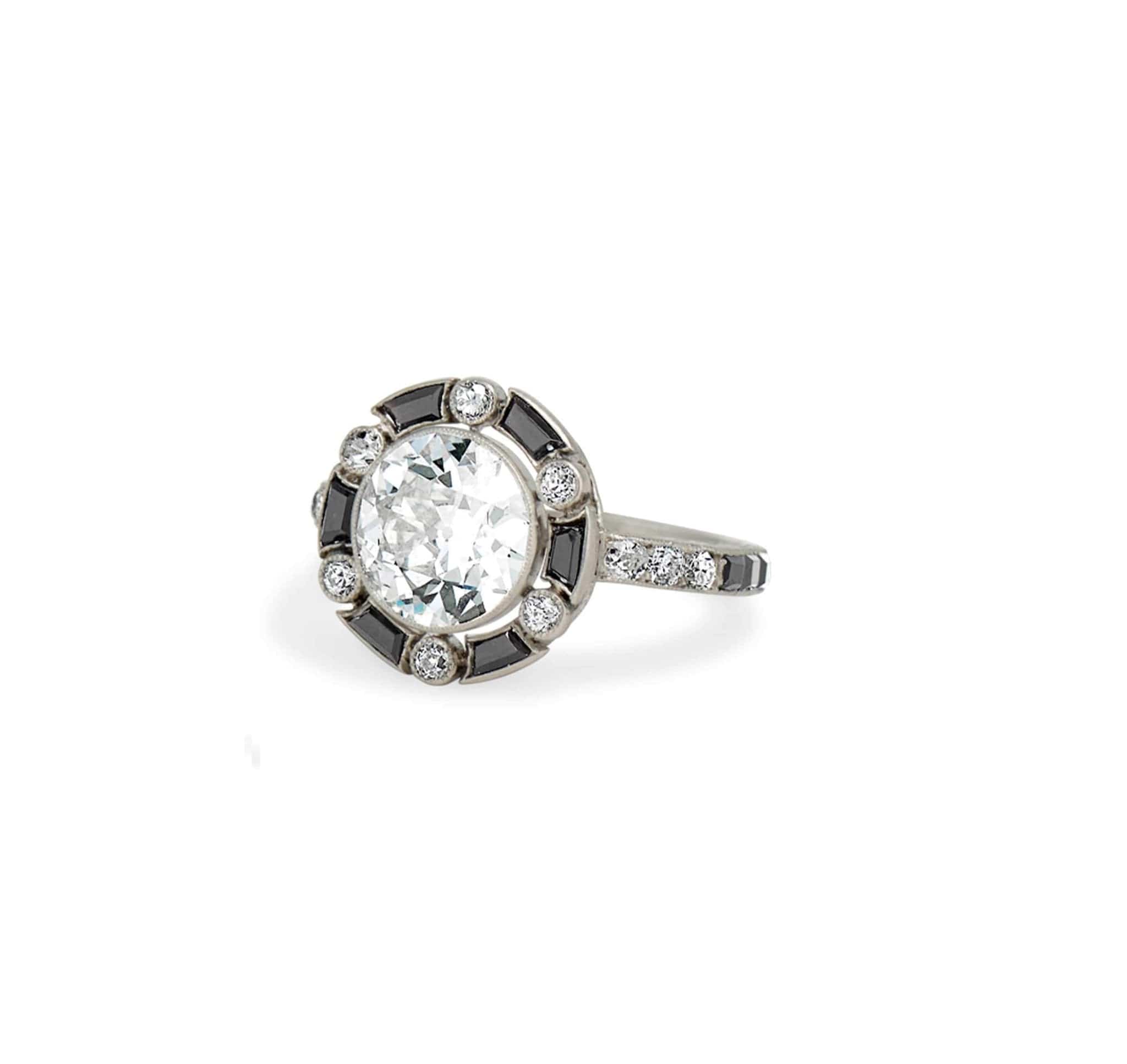 Art Deco 2.30 Carat Old European Cut Diamond & Black Onyx Ring - Image 2