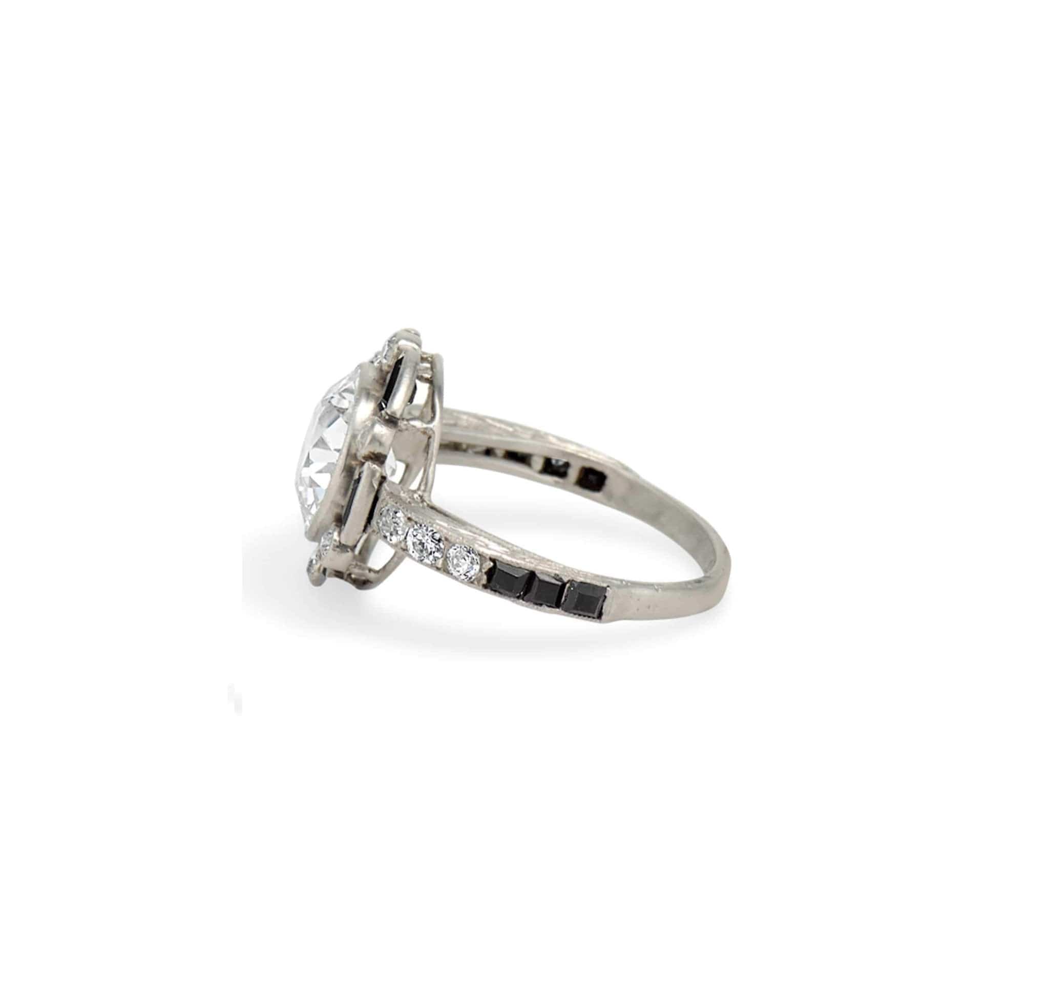 Art Deco 2.30 Carat Old European Cut Diamond & Black Onyx Ring - Image 3