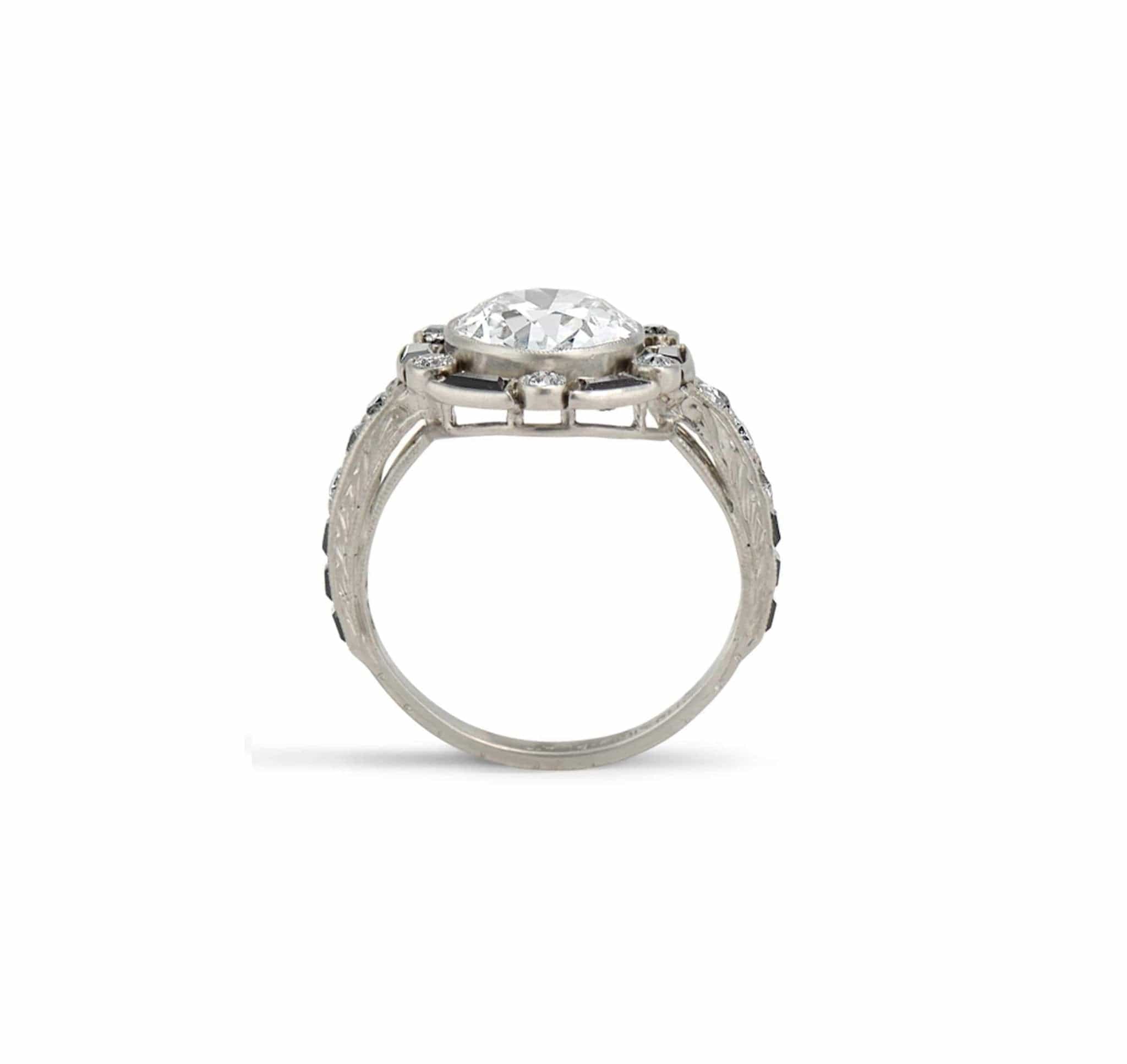 Art Deco 2.30 Carat Old European Cut Diamond & Black Onyx Ring - Image 5