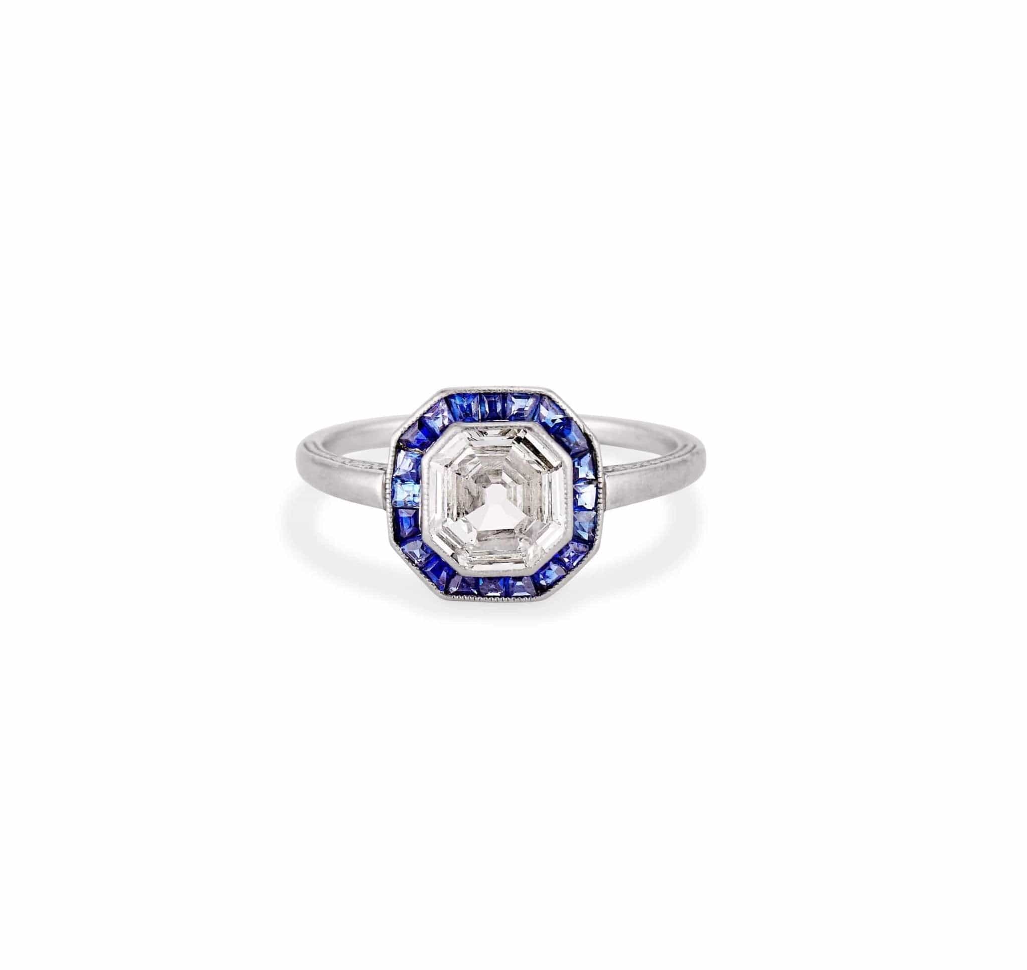 Art Deco Diamond and Sapphire Engagement Ring - Image 2