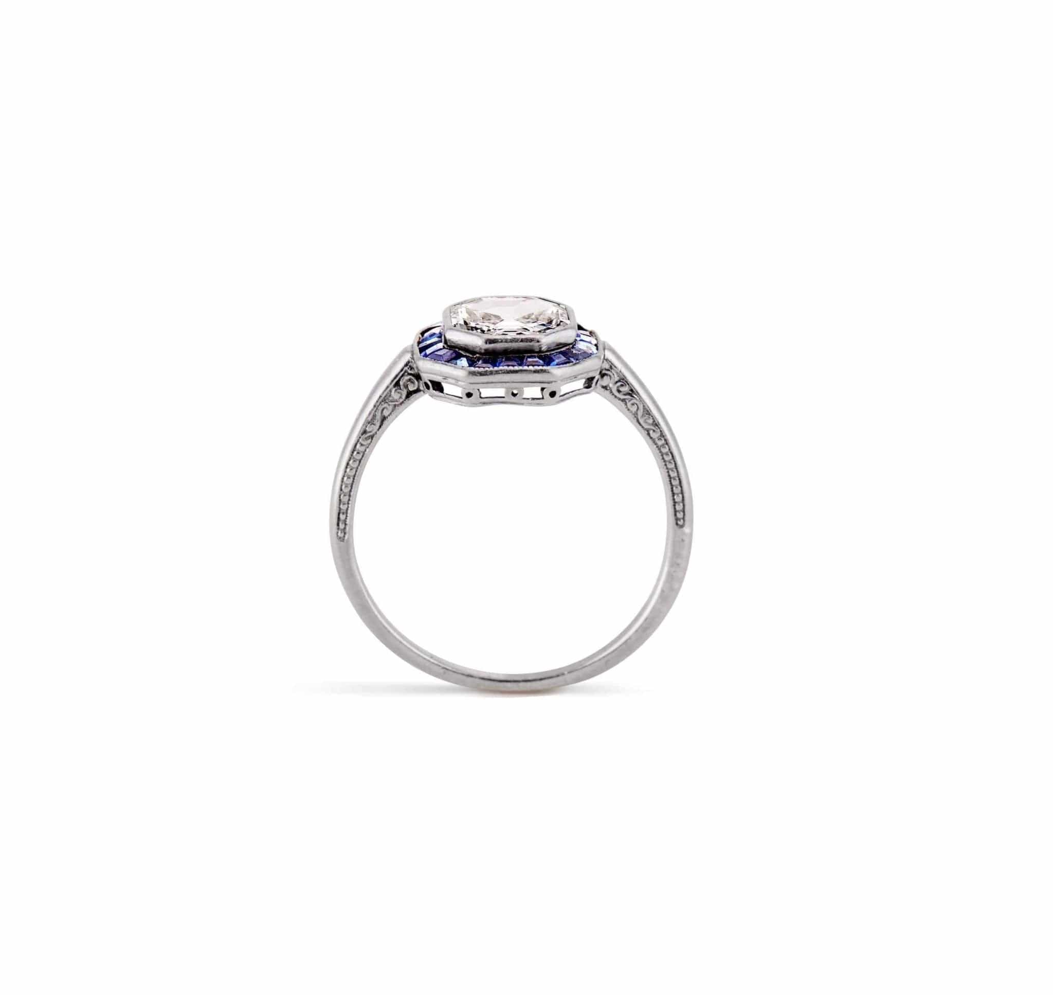 Art Deco Diamond and Sapphire Engagement Ring - Image 4