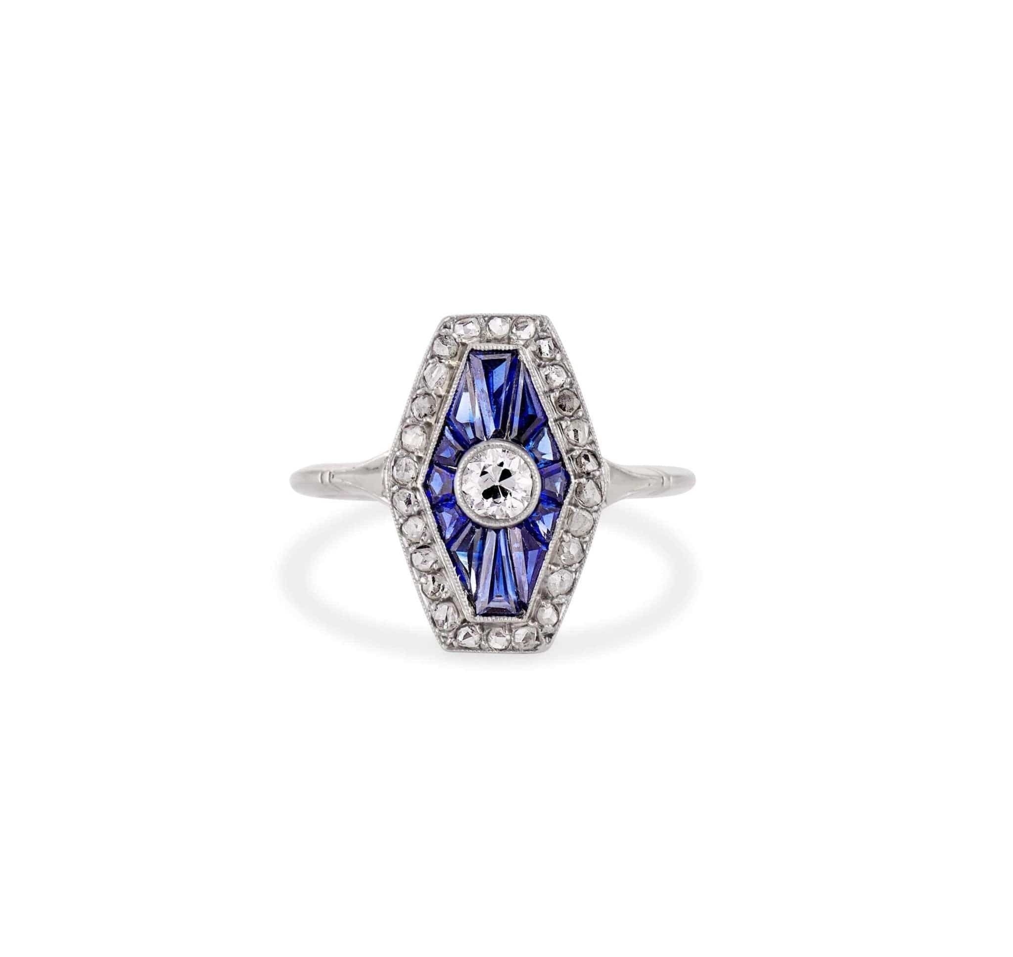Art Deco Diamond & Sapphire Ring - Image 2