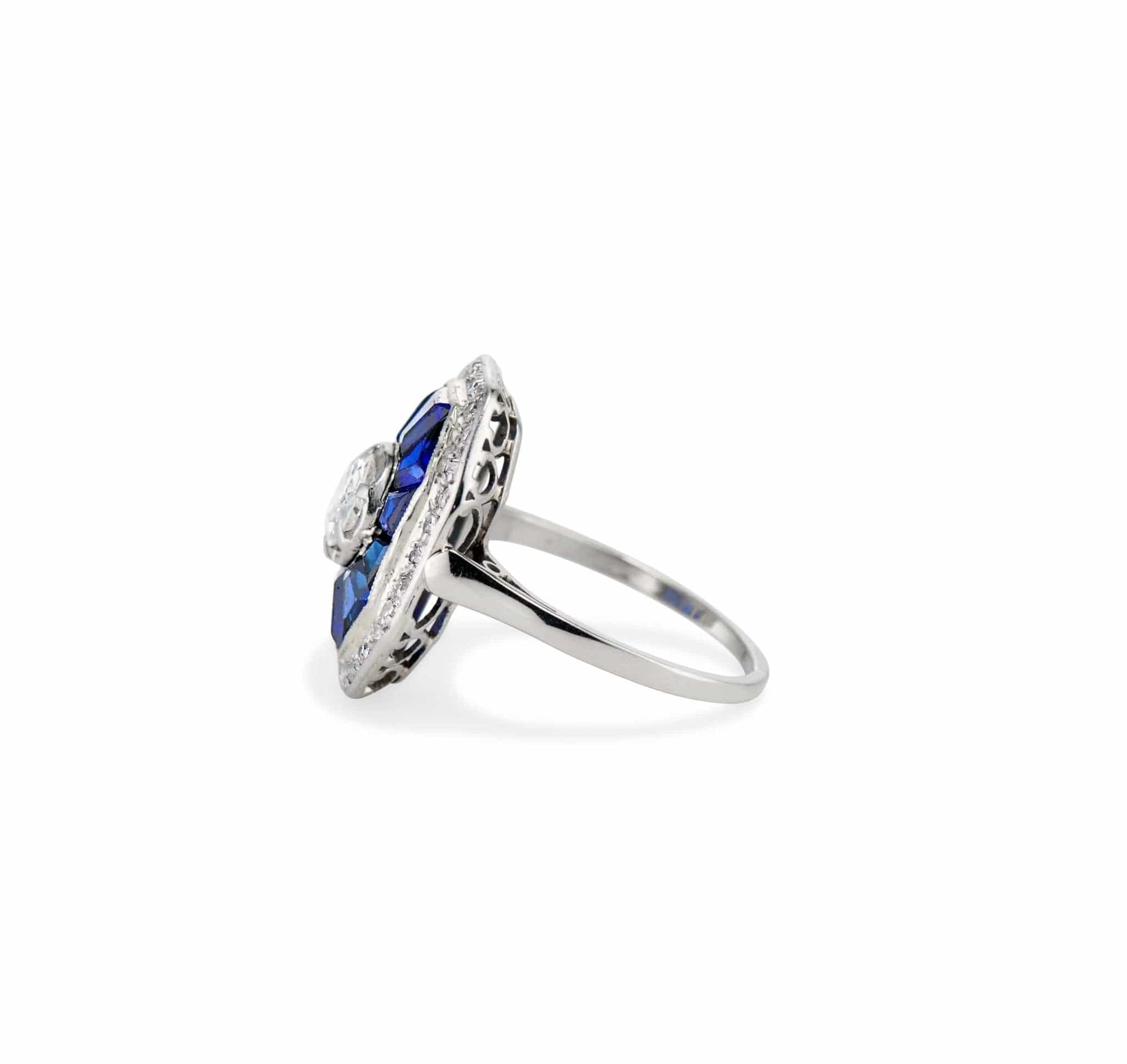 Art Deco Diamond and Sapphire Octagonal Engagement Ring - Image 3