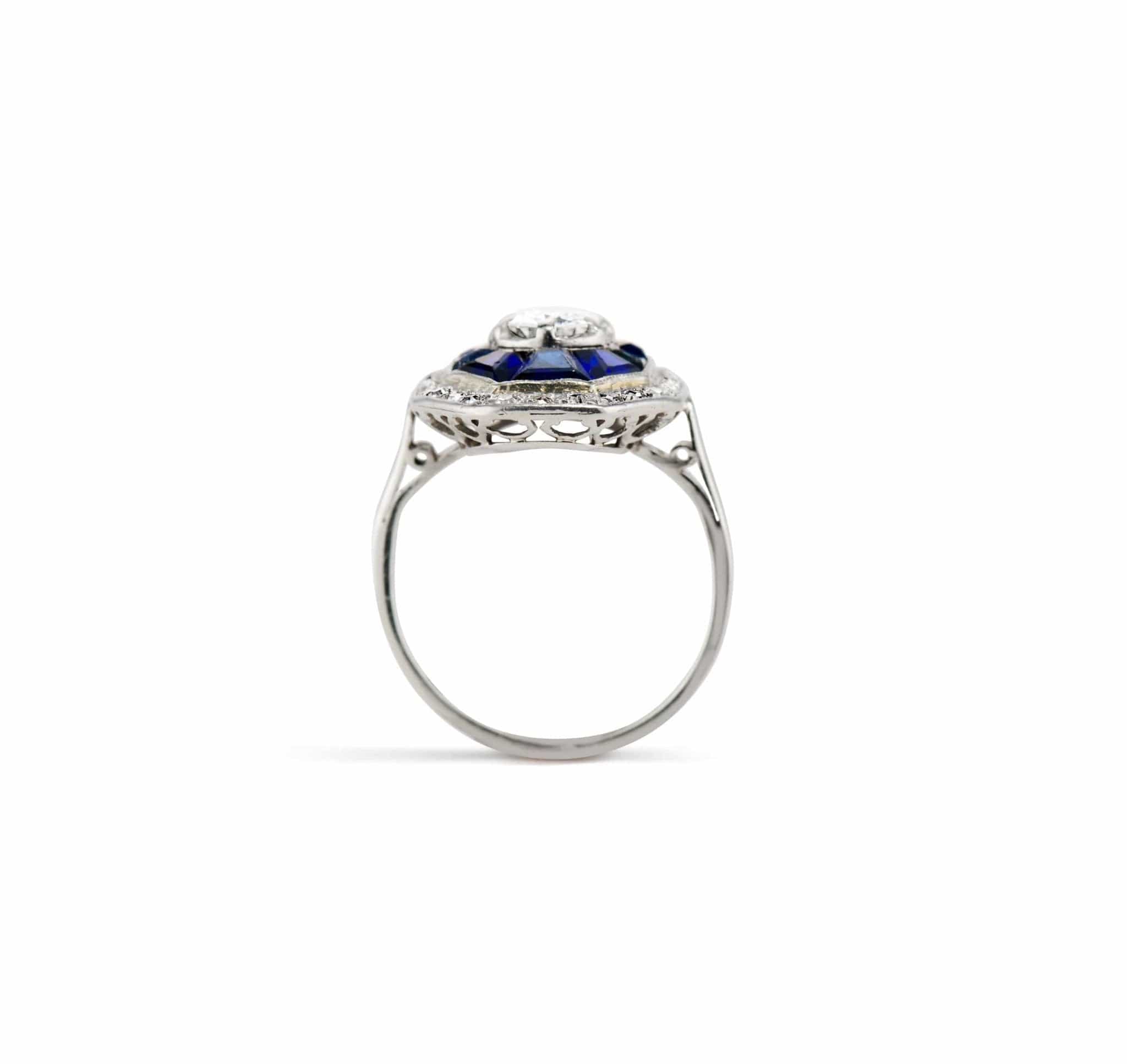 Art Deco Diamond and Sapphire Octagonal Engagement Ring - Image 4