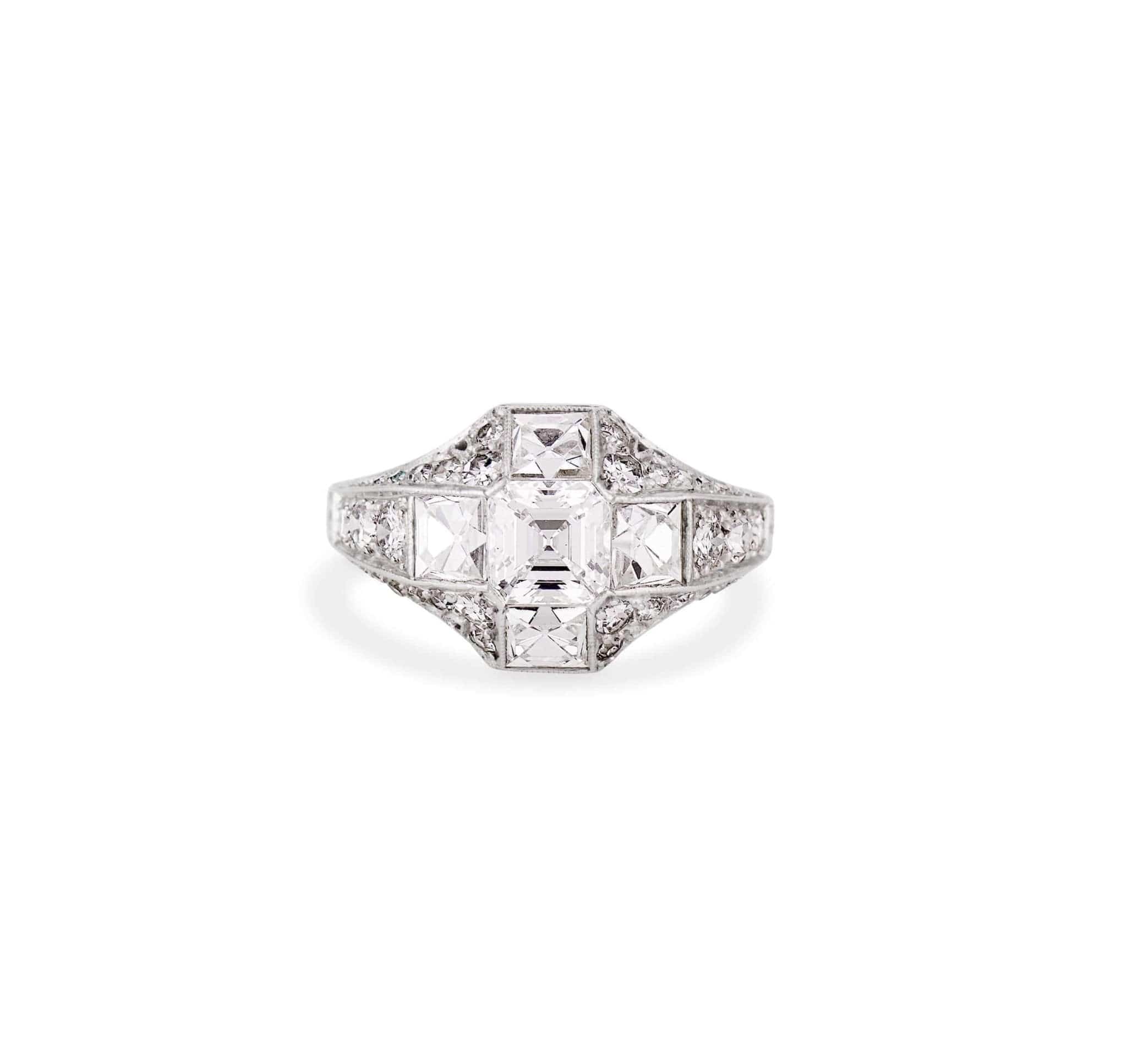 Early Art Deco .80 Carat Asscher Cut Diamond Ring - Image 2