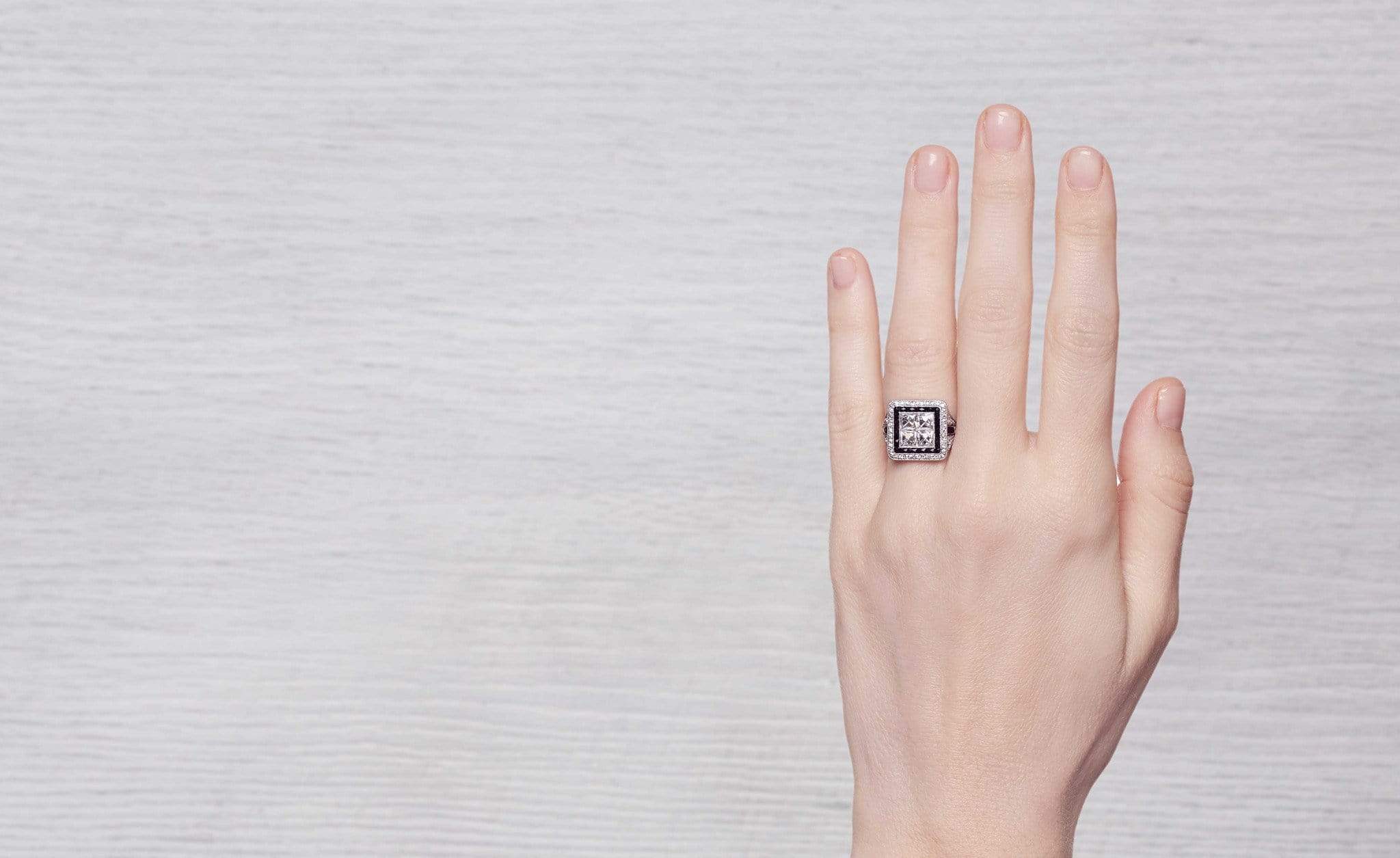 Art Deco Diamond & Onyx Engagement Ring - Image 5