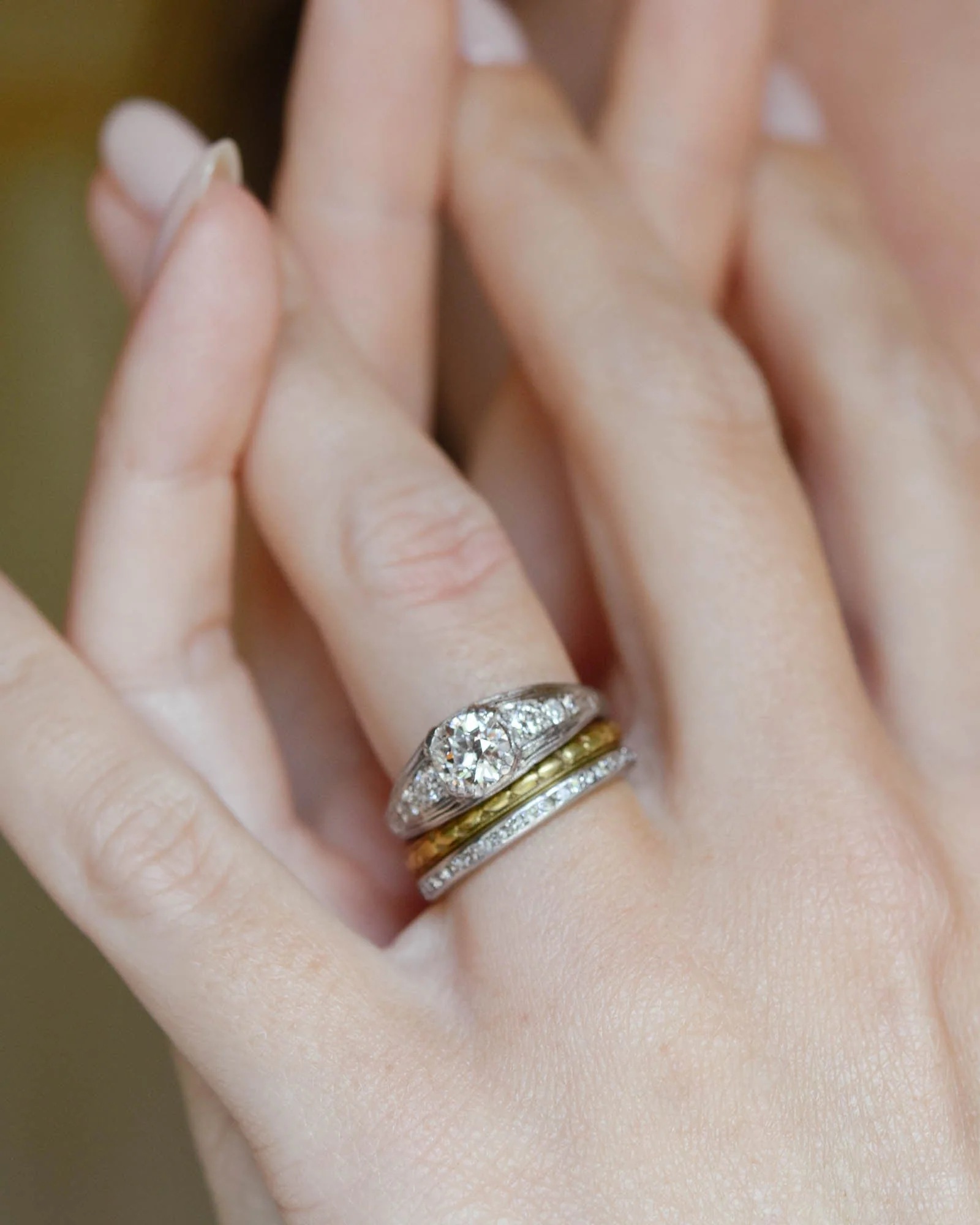 Art Deco Dome Diamond Engagement Ring - Image 2