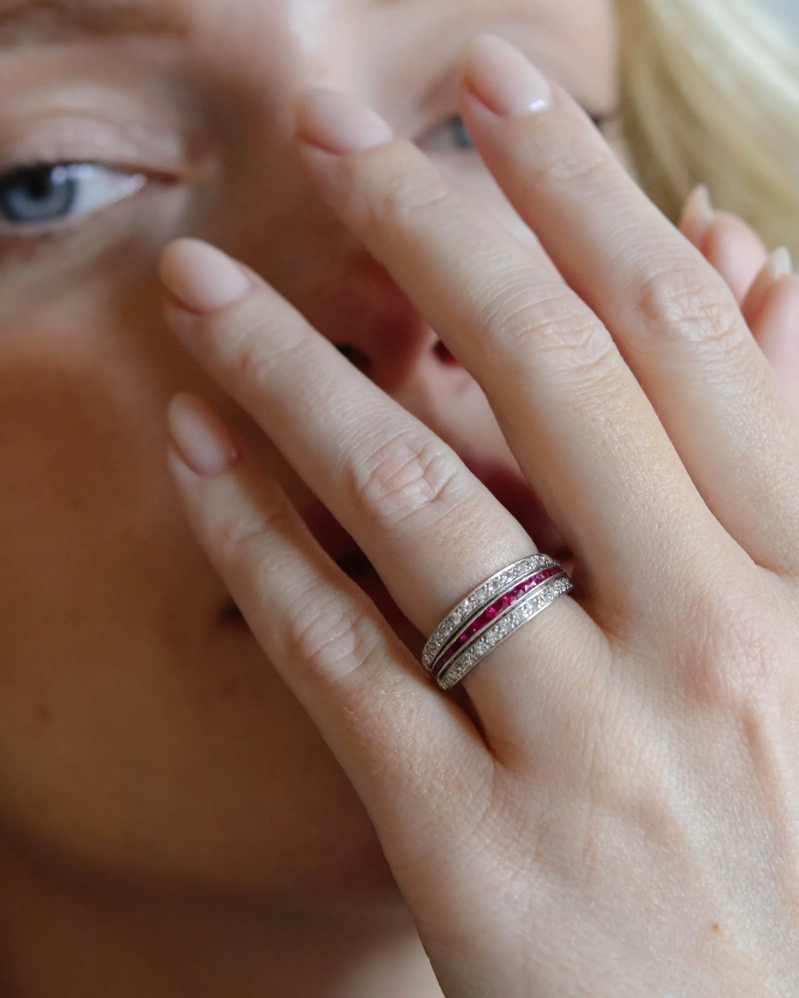 Art Deco Emerald Ruby & Diamond Flip Ring - Image 2