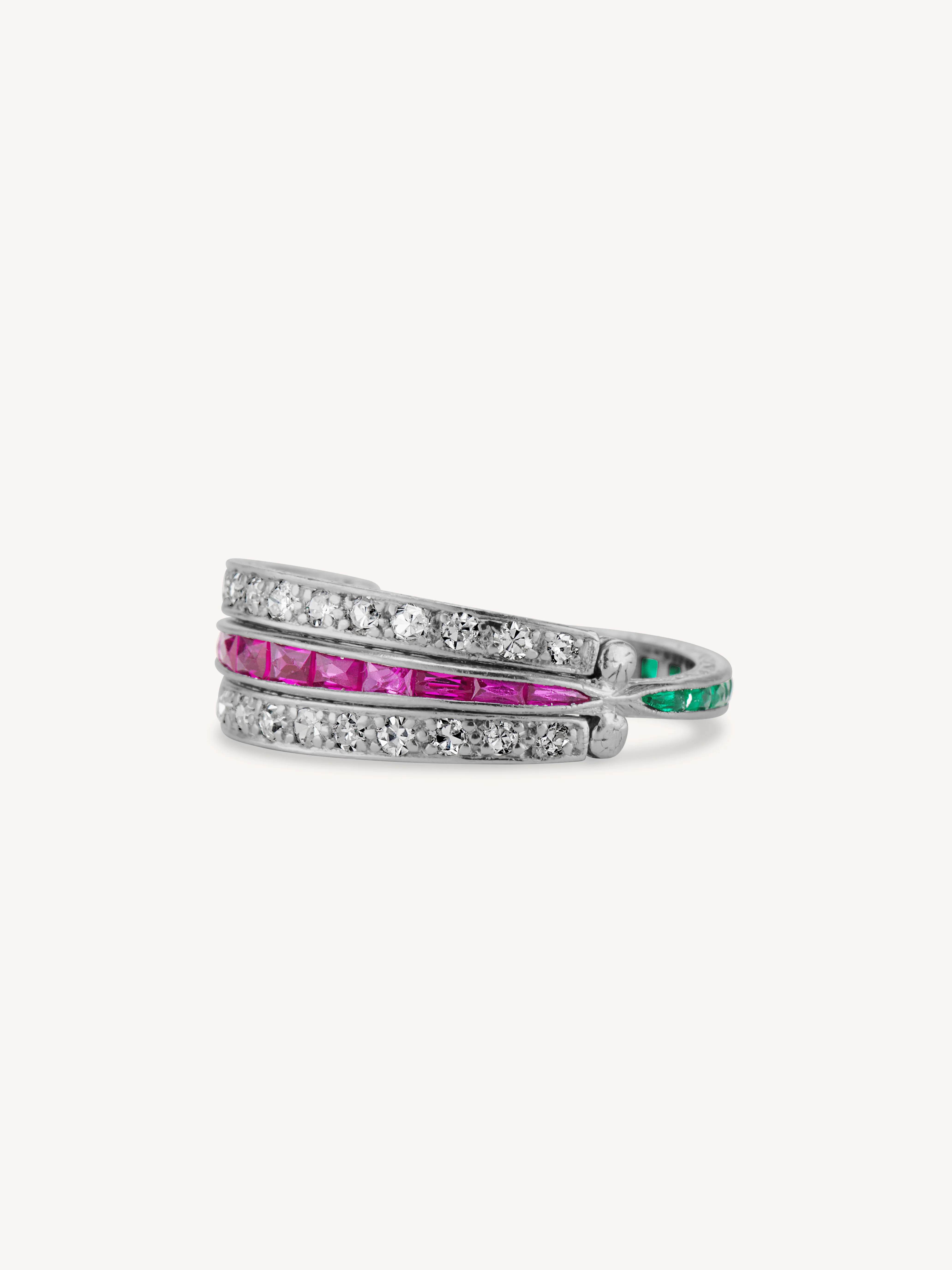 Art Deco Emerald Ruby & Diamond Flip Ring - Image 4