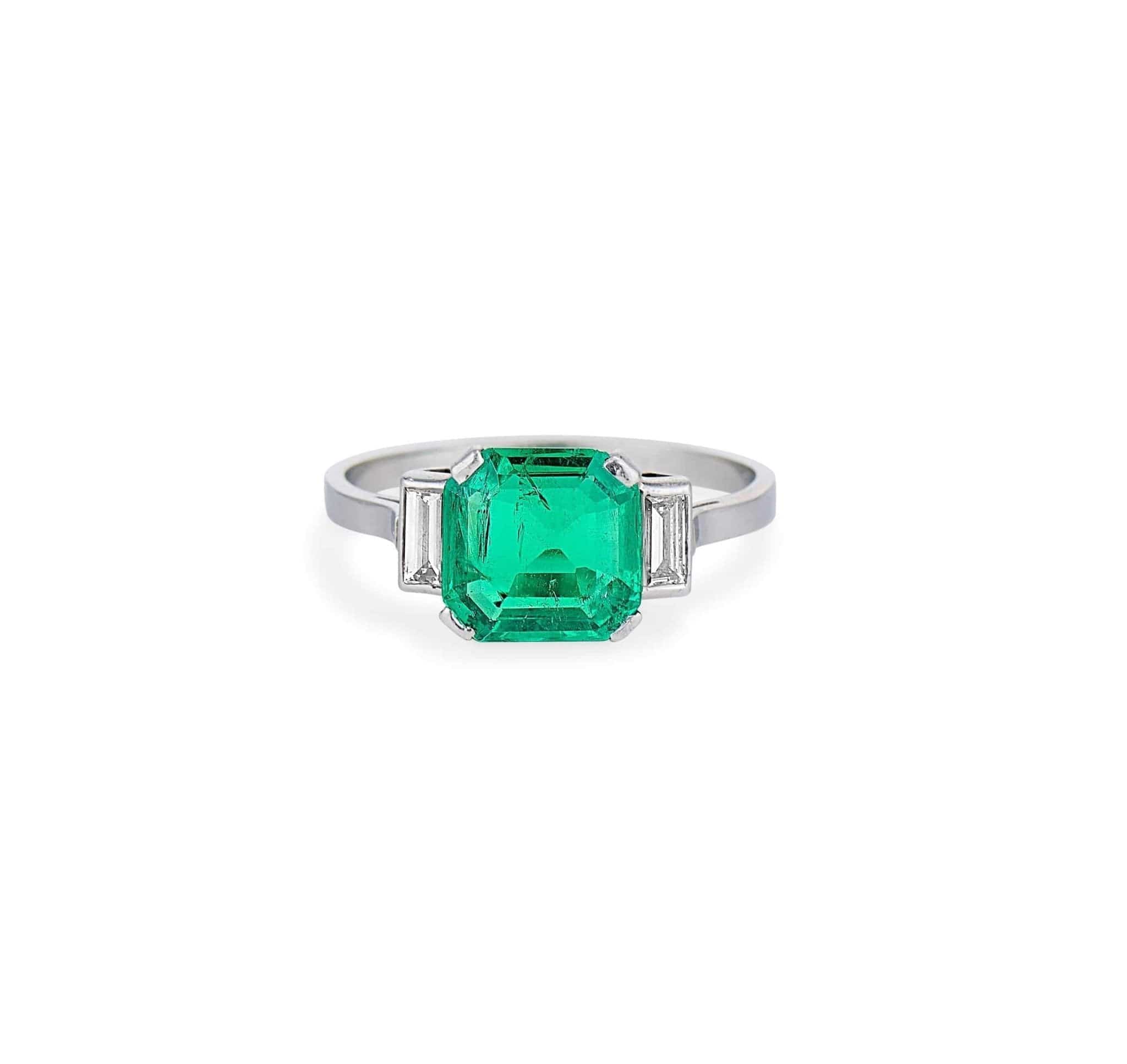 Art Deco 1.93 Carat Colombian Emerald & Diamond Ring - Image 2