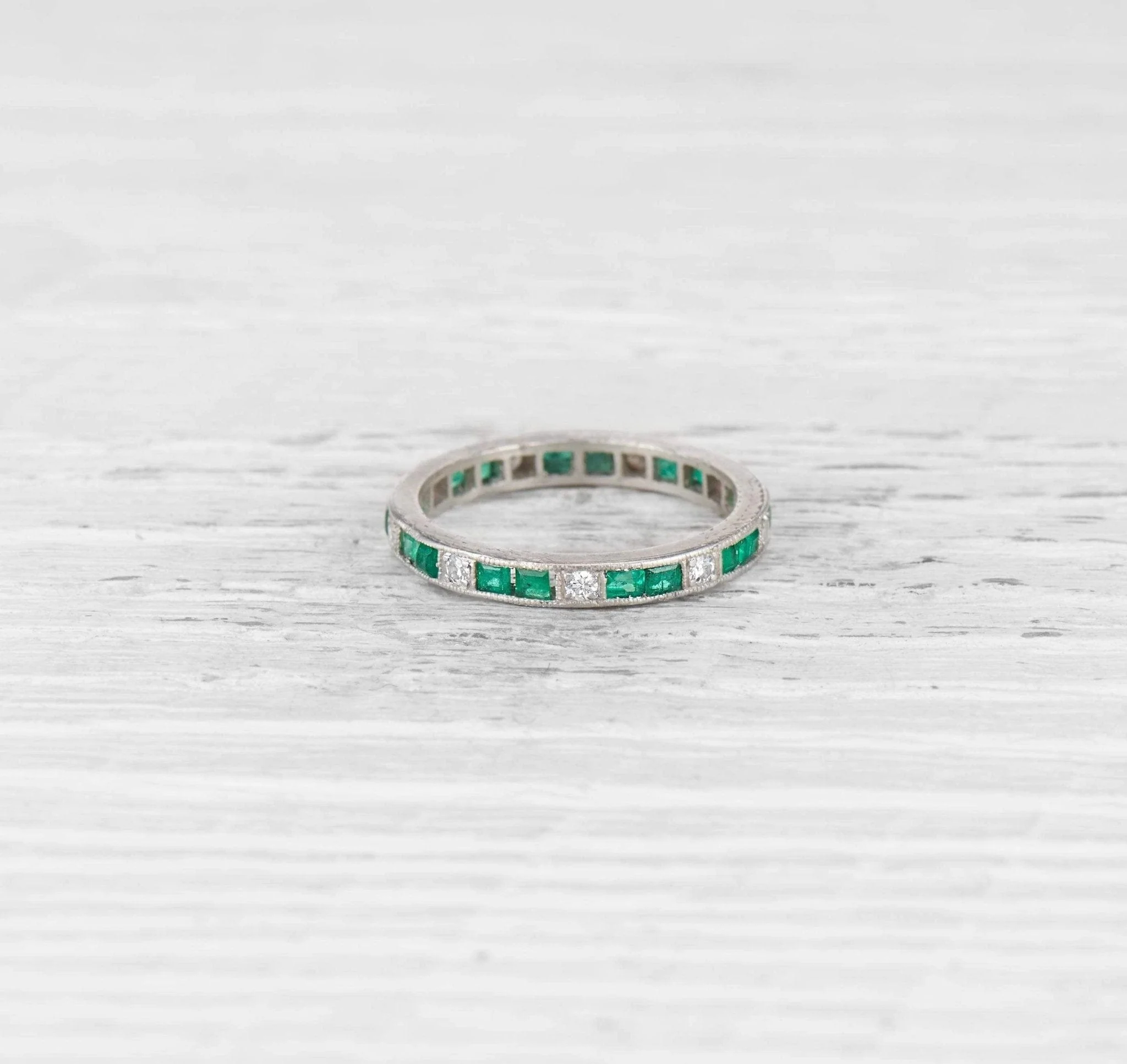 ART DECO EMERALD AND DIAMOND ETERNITY BAND - Image 3