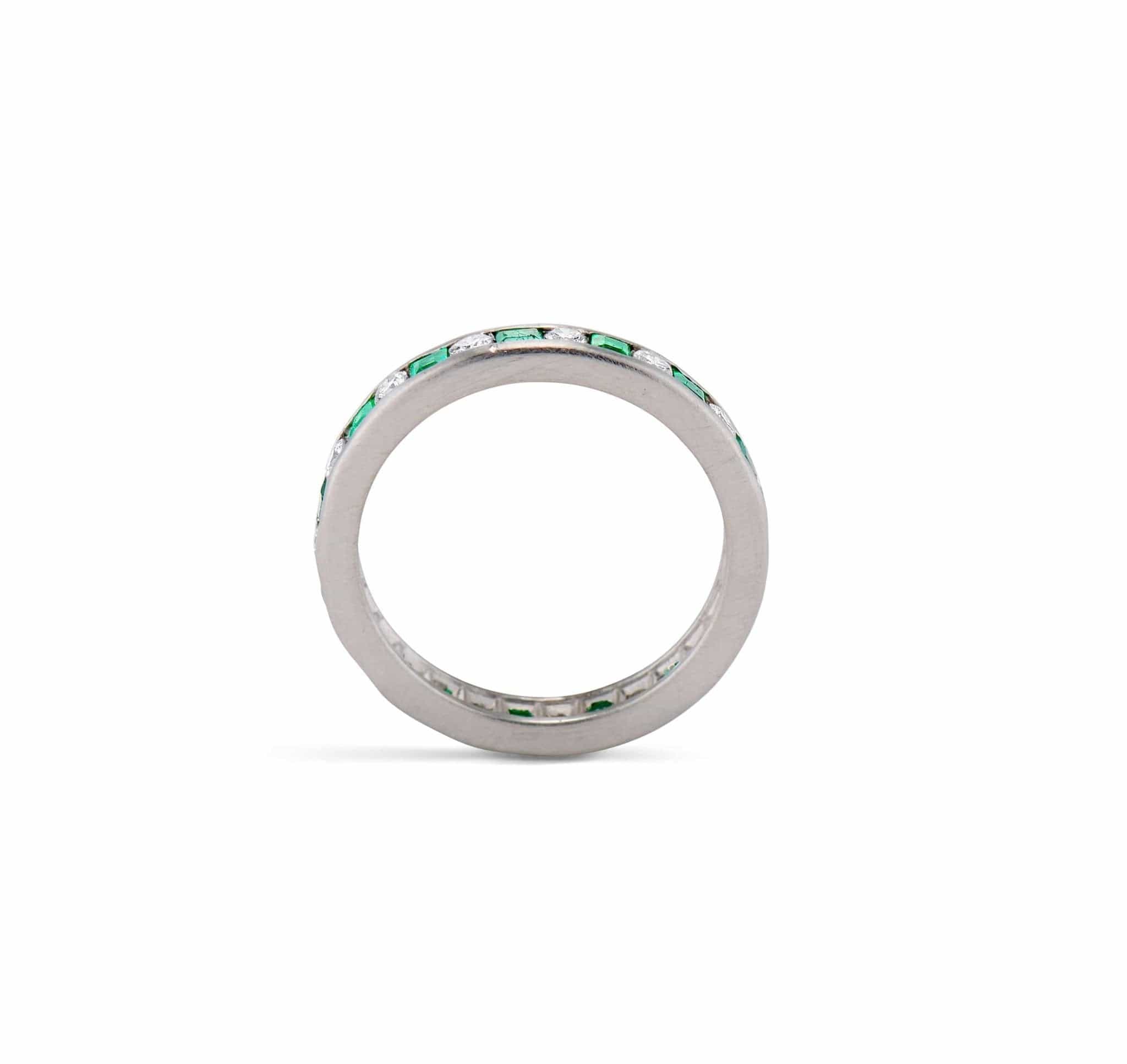 Art Deco Emerald and Diamond Eternity Wedding Band - Image 2